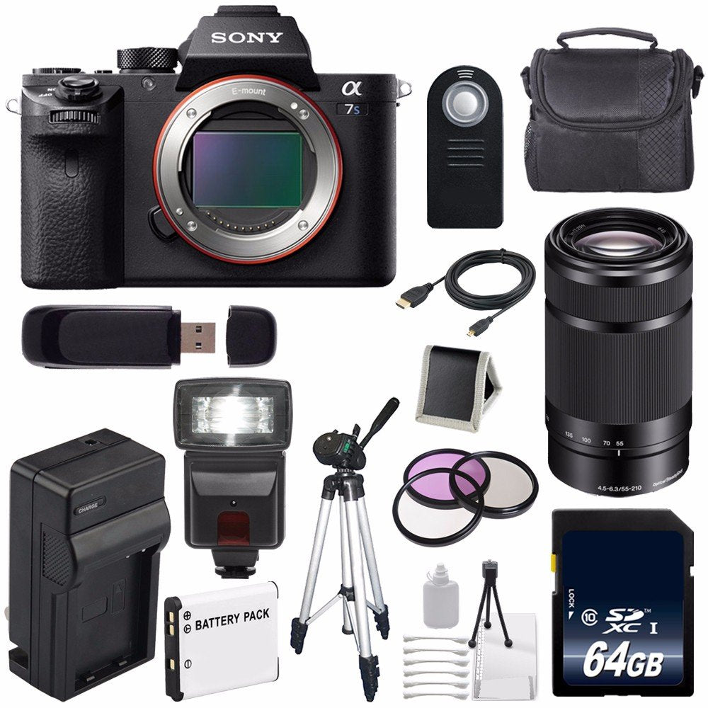 Sony Alpha a7S II a7S Mark II a7SII ILCE7SM2/B Mirrorless Digital Camera (International Model) + Sony E 55-210mm f/4.5-6 Lens Graphic Bundle