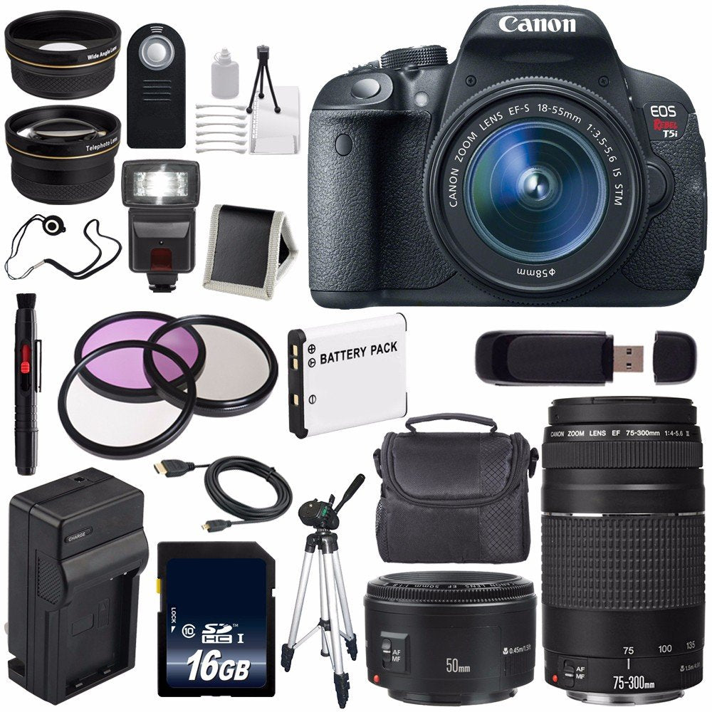 Canon EOS Rebel T5i 18 MP CMOS Digital SLR Camera w/EF-S 18-55mm f/3.5-5.6 Lens (International Model) + EF 50mm f/1.8 II