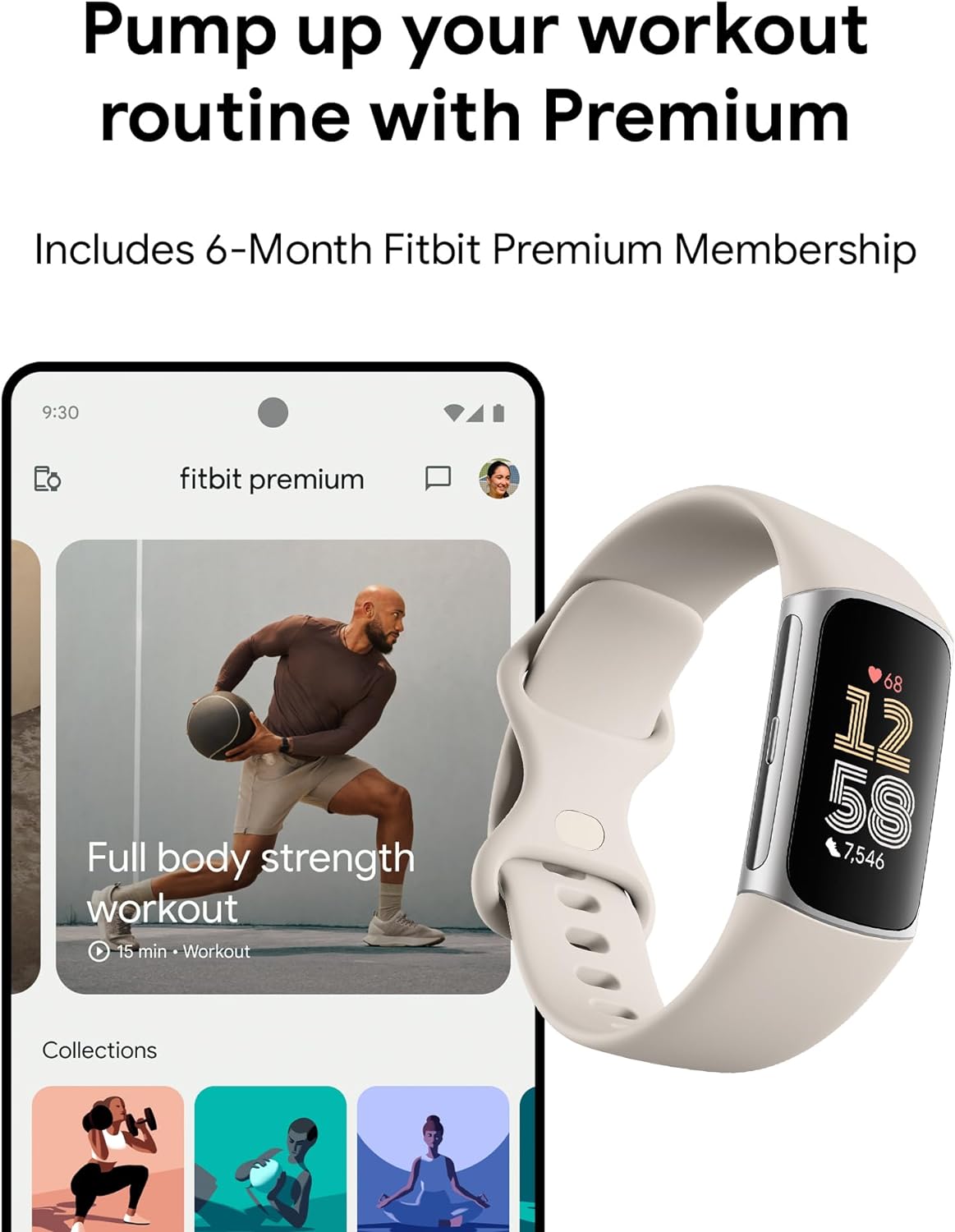 Fitbit Charge 6 Fitness Tracker with Heart Rate, GPS, Premium Membership, Health Tools, - Porcelain/Silver S & L Bands Included - Reconditioned