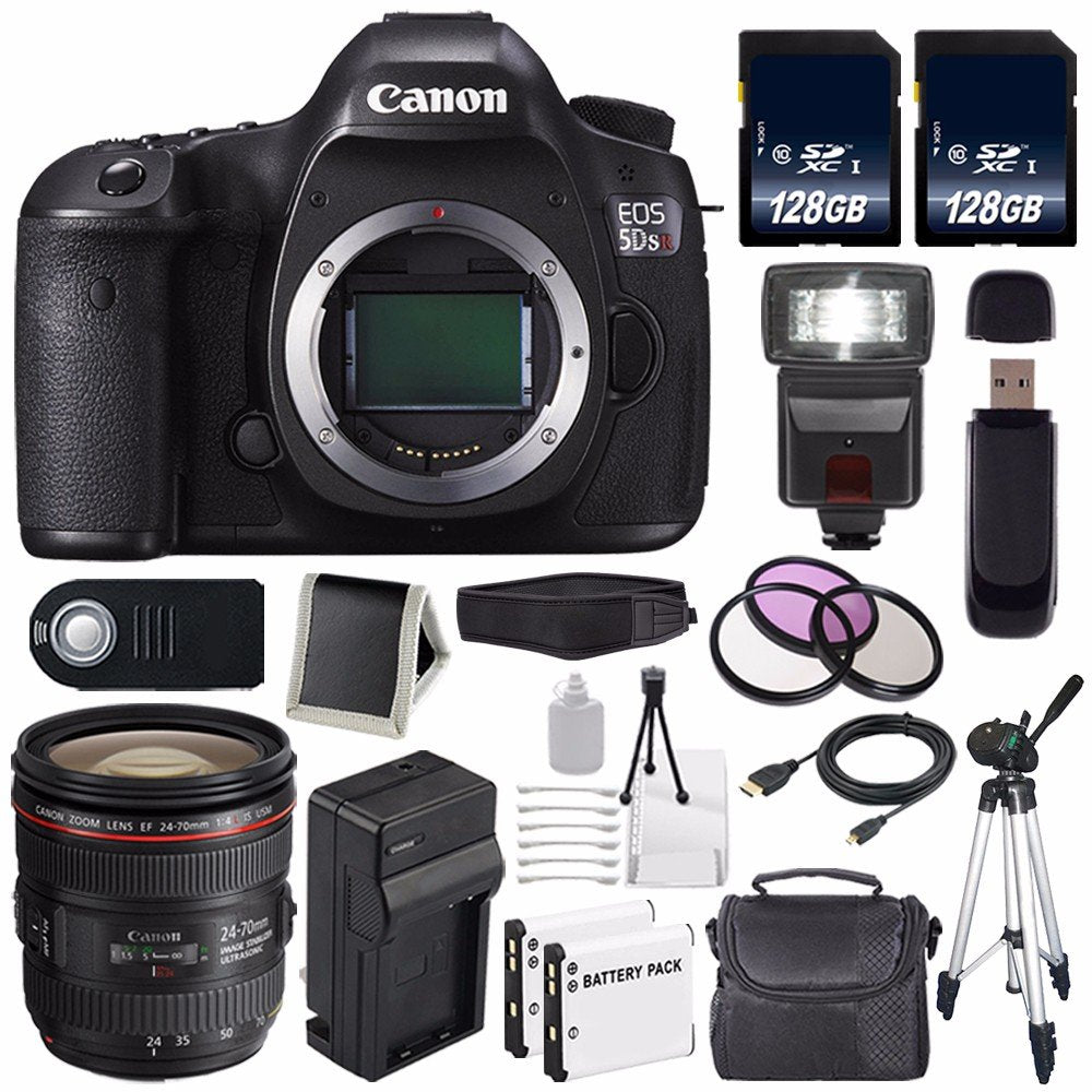 Canon EOS 5DS R DSLR Camera (International Model) 0582C002 + Canon EF 24-70mm f/4L is USM Lens + LP-E6 Battery + 128GB S