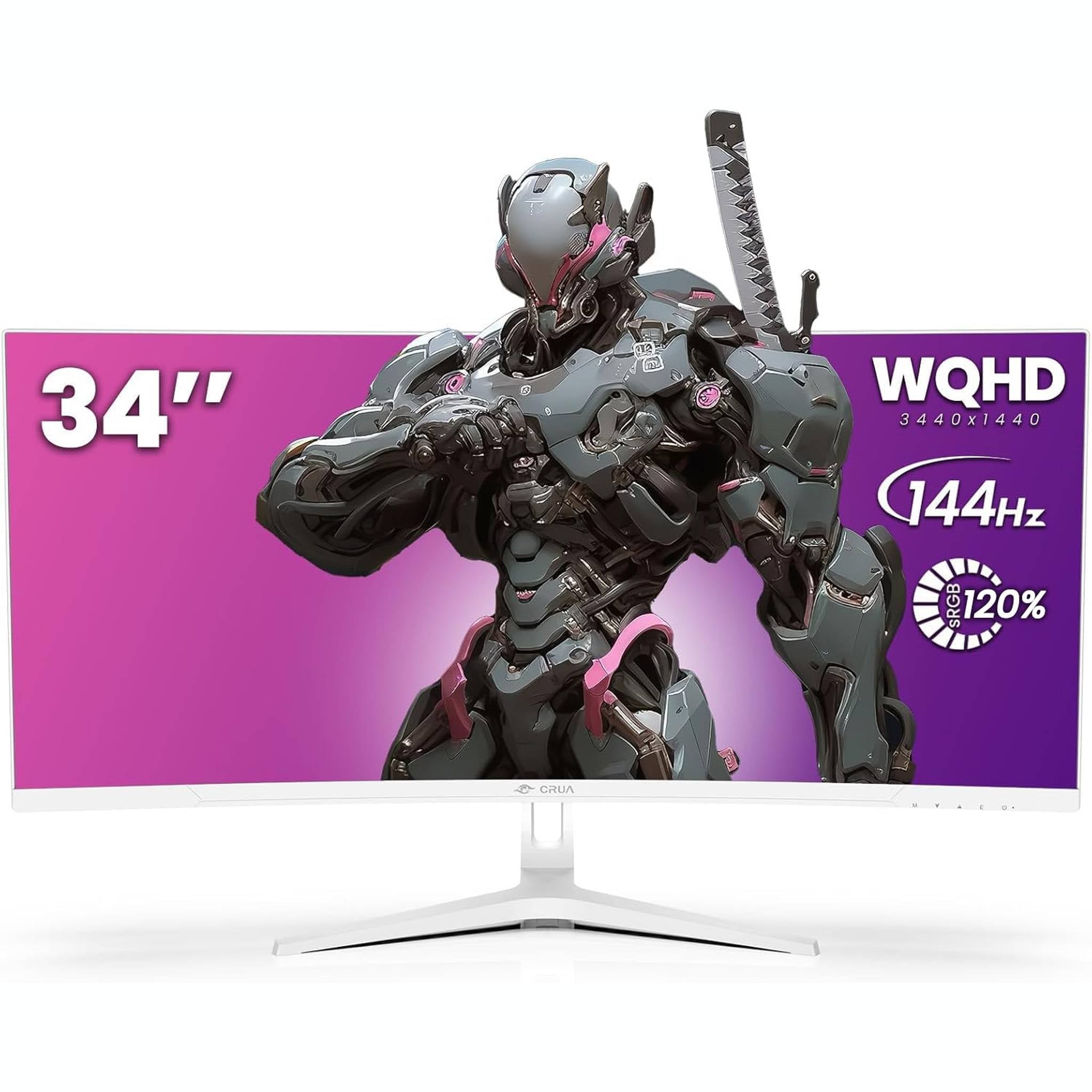 CRUA 34Inch White Gaming Monitor 144hz 21:9 1500R Ultra Wide Curved Monitor, WQHD 3440X1440P 120%sRGB VA Panel Computer Monitor Support AMD Freesync, HDMI 2.0 & DP1.4, Wall Mountable/Tilt Adjustable CRUA