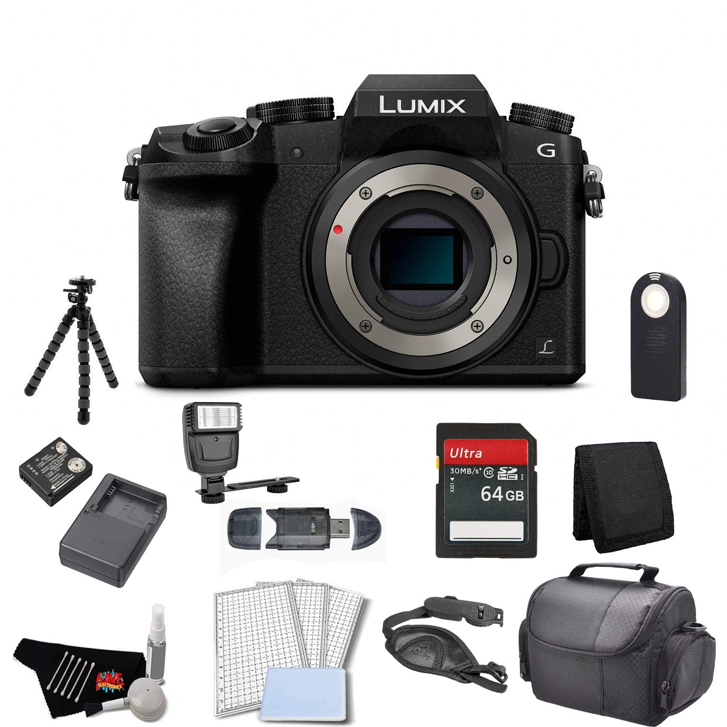Panasonic Lumix DMC-G7 Mirrorless Micro Four Thirds Digital Camera Body Only Bundle with 64GB Memory Card + Replacemen