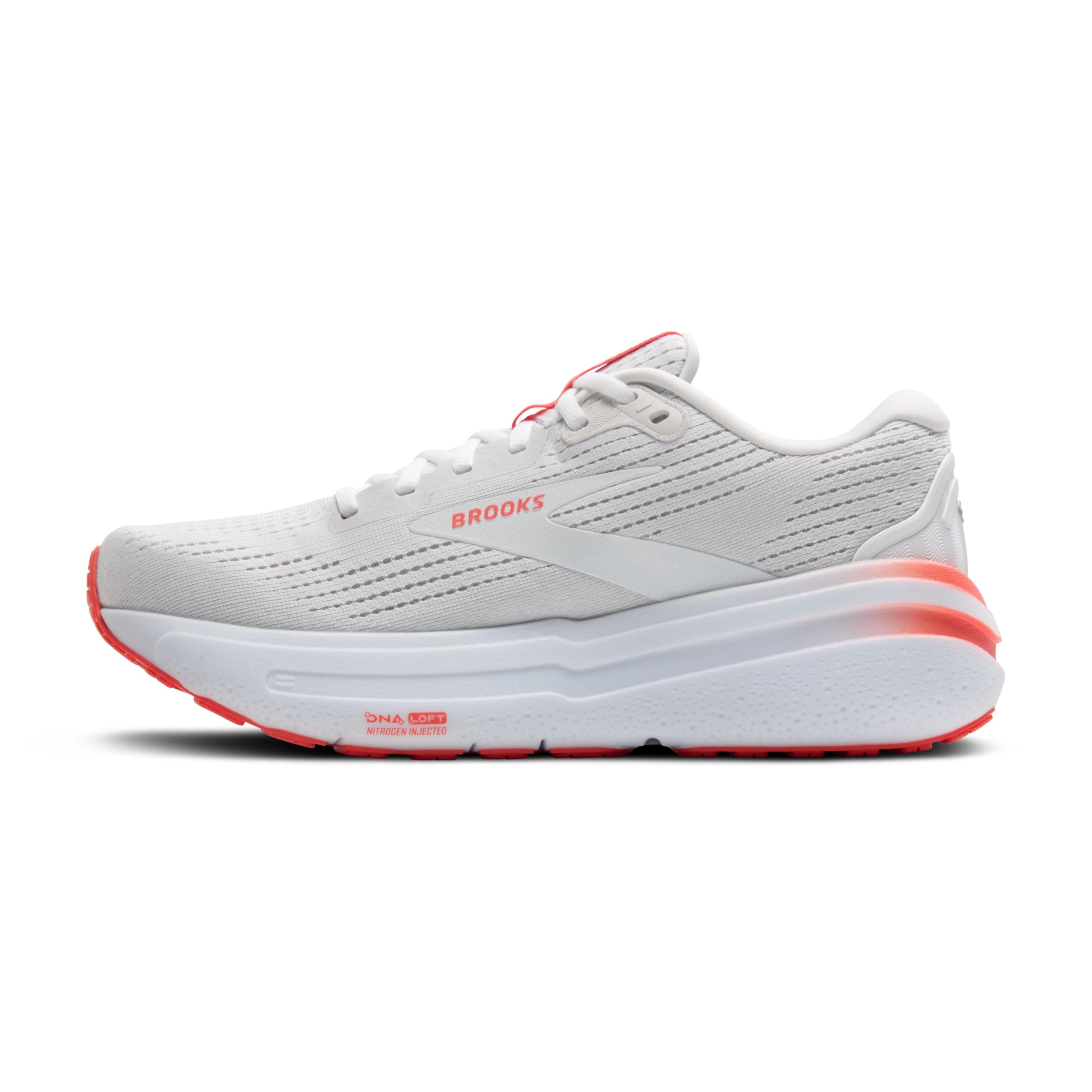 Brooks Women’s Ghost Max 2 Neutral Running & Walking Shoe - White/Hot Coral - 6.5 Medium