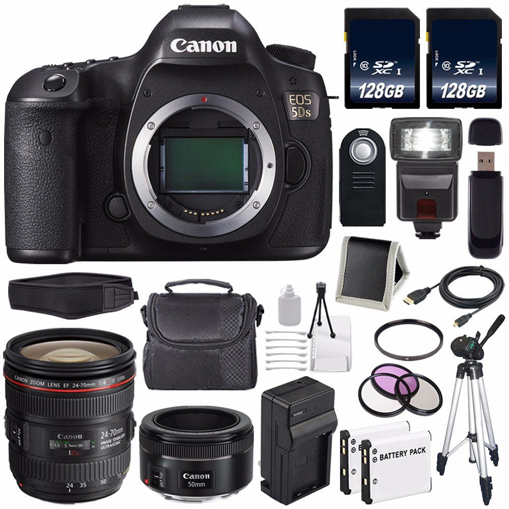 Canon EOS 5DS DSLR Camera (International Model) 0581C002 + Canon EF 24-70mm f/4L is USM Lens + EF 50mm f/1.8 STM Lens Ultimate Bundle