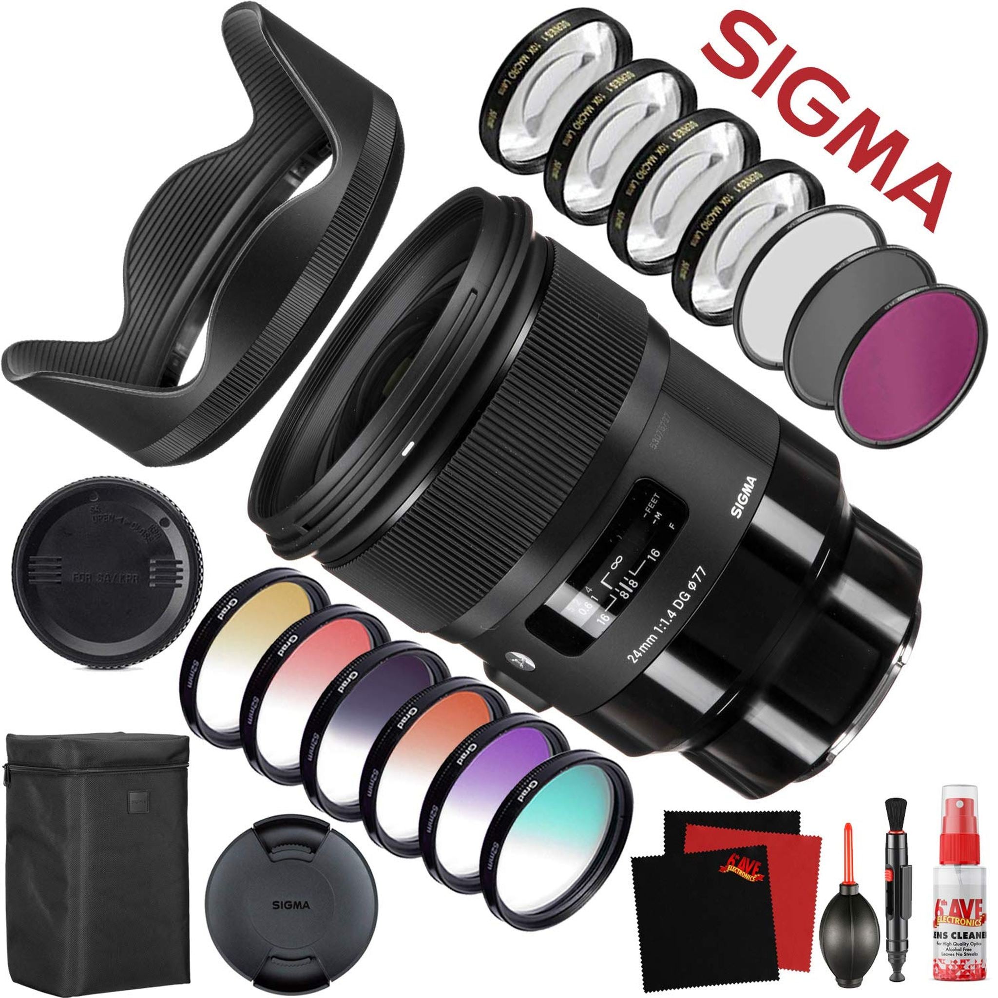 Sigma 24mm f/1.4 DG HSM Art Lens for Sony E 401965 With FLD Filter, CPL Filter, UV Filter - Color Graduated Filter Kit - Close Up Filter Kit and Sigma