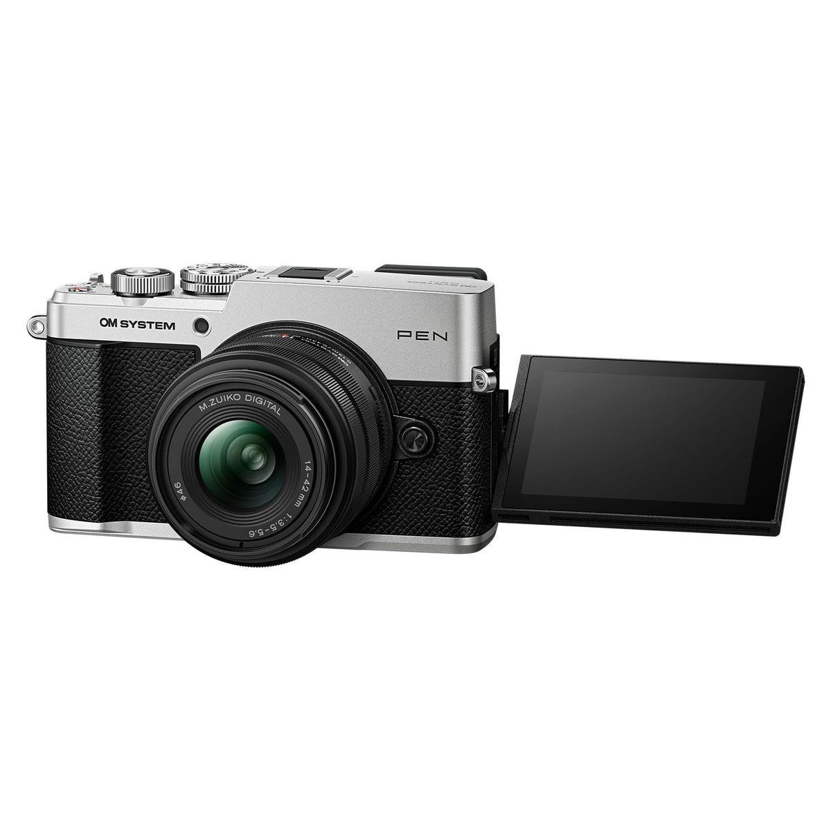 OM SYSTEM Pen Silver w/M.Zuiko 14-42mm F3.5-5.6 III Mirrorless Camera Compact Weather-Sealed Creative Profile 4K Video AI Autofocus Image Stabilization for Everyday and Travel Photography.