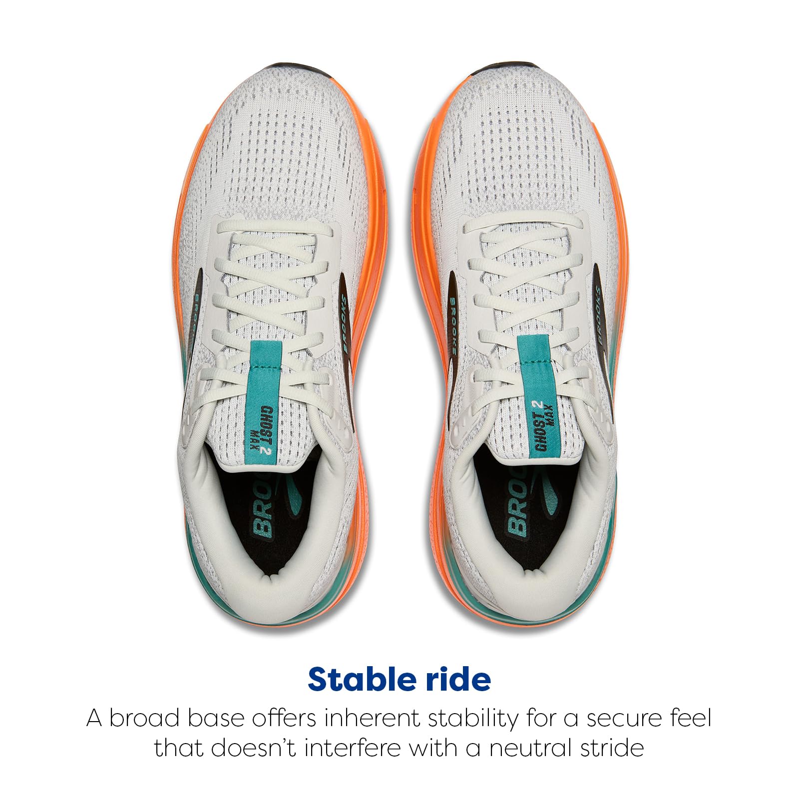 Brooks Men’s Ghost Max 2 Neutral Running & Walking Shoe - Oyster Mushroom/Orange/Teal - 9 Medium