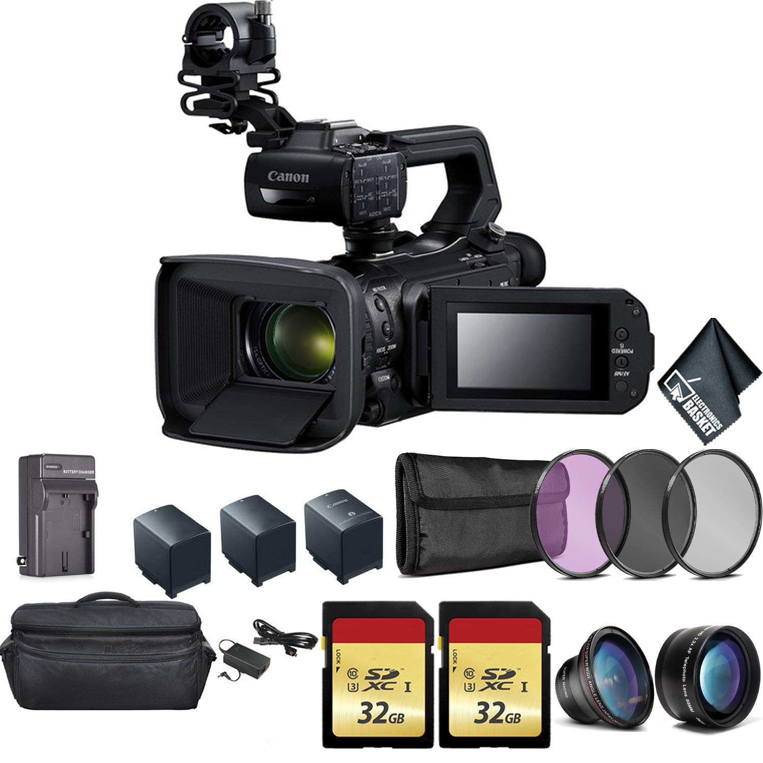 Canon XA50 Professional UHD 4K Camcorder Bundle with 2x Spare Batteries + 2x 32GB Memory Cards + Carrying Case + Filter Kit+ More