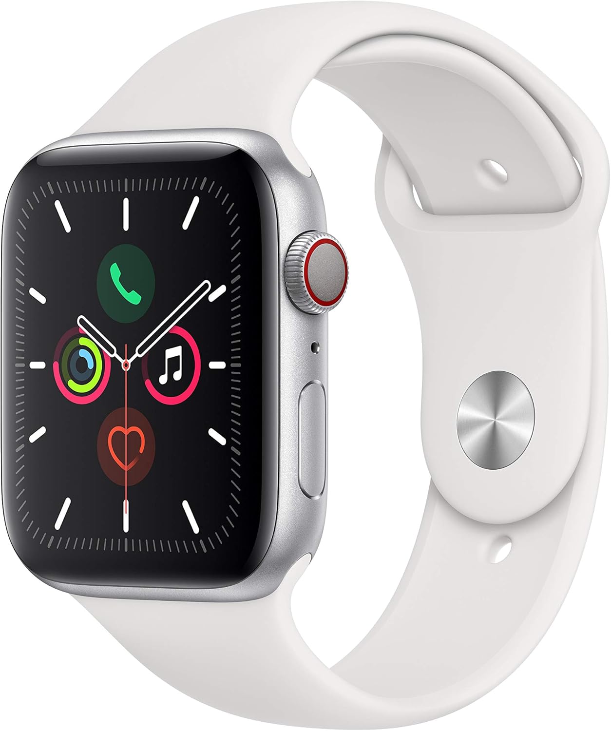 Apple Watch Series 5 GPS + Cellular, 44mm - Silver Aluminum Case with White Sport Band