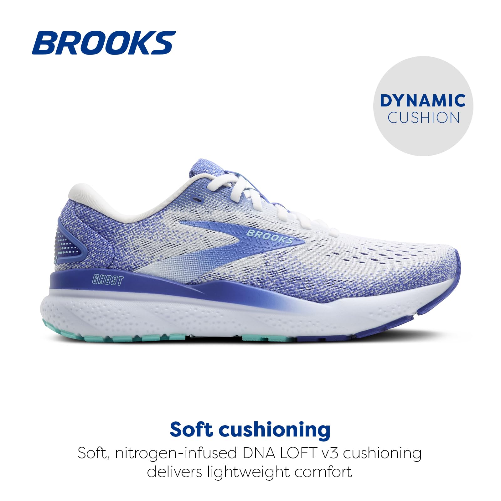 Brooks Women’s Ghost 16 Neutral Running Shoe - White/Amparo Blue/Limpet Shell - 8.5 Medium