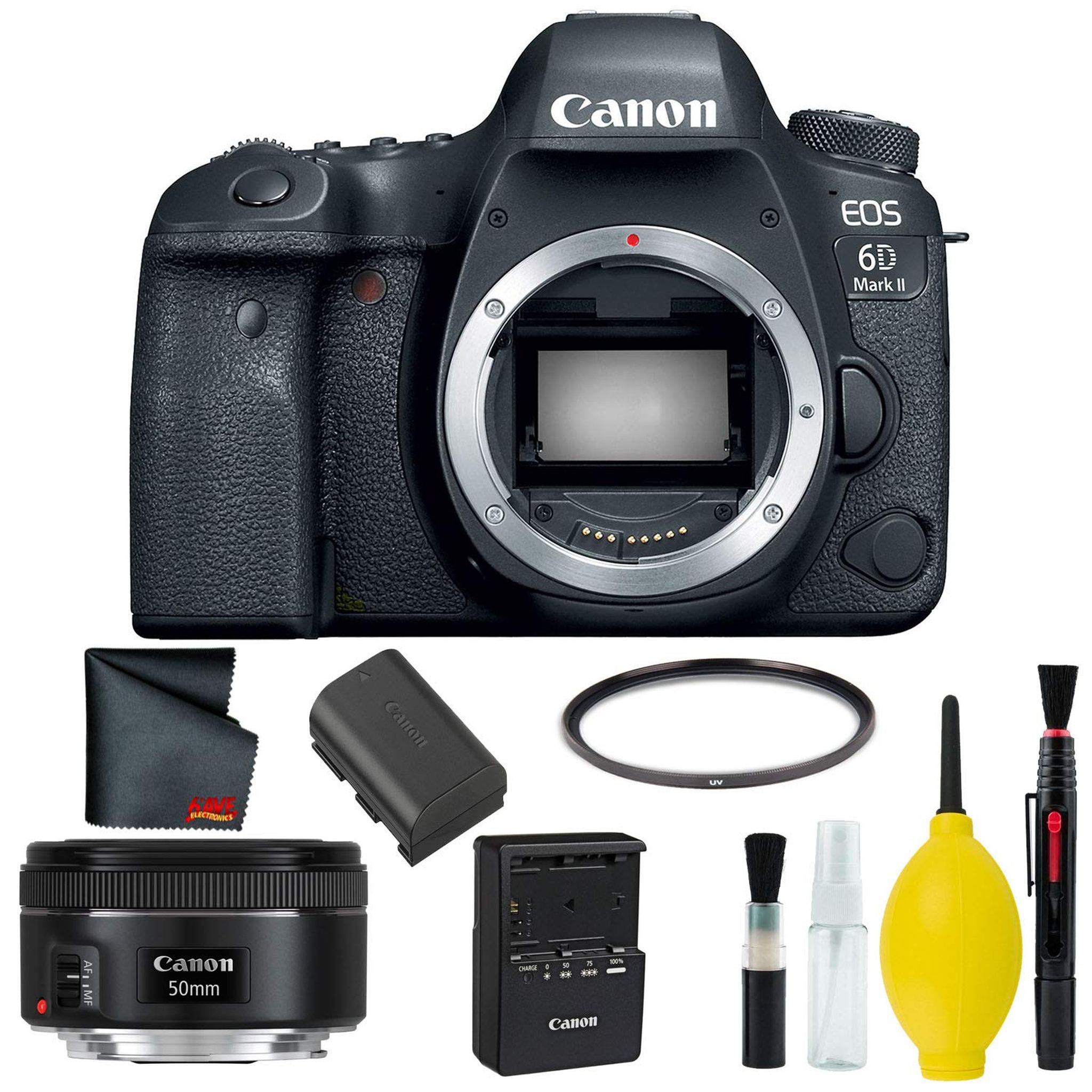 Canon EOS 6D Mark II DSLR Camera Body Only Basic Kit International Model w/Canon EF 50mm f/1.8 STM Lens - International Model - Used Canon