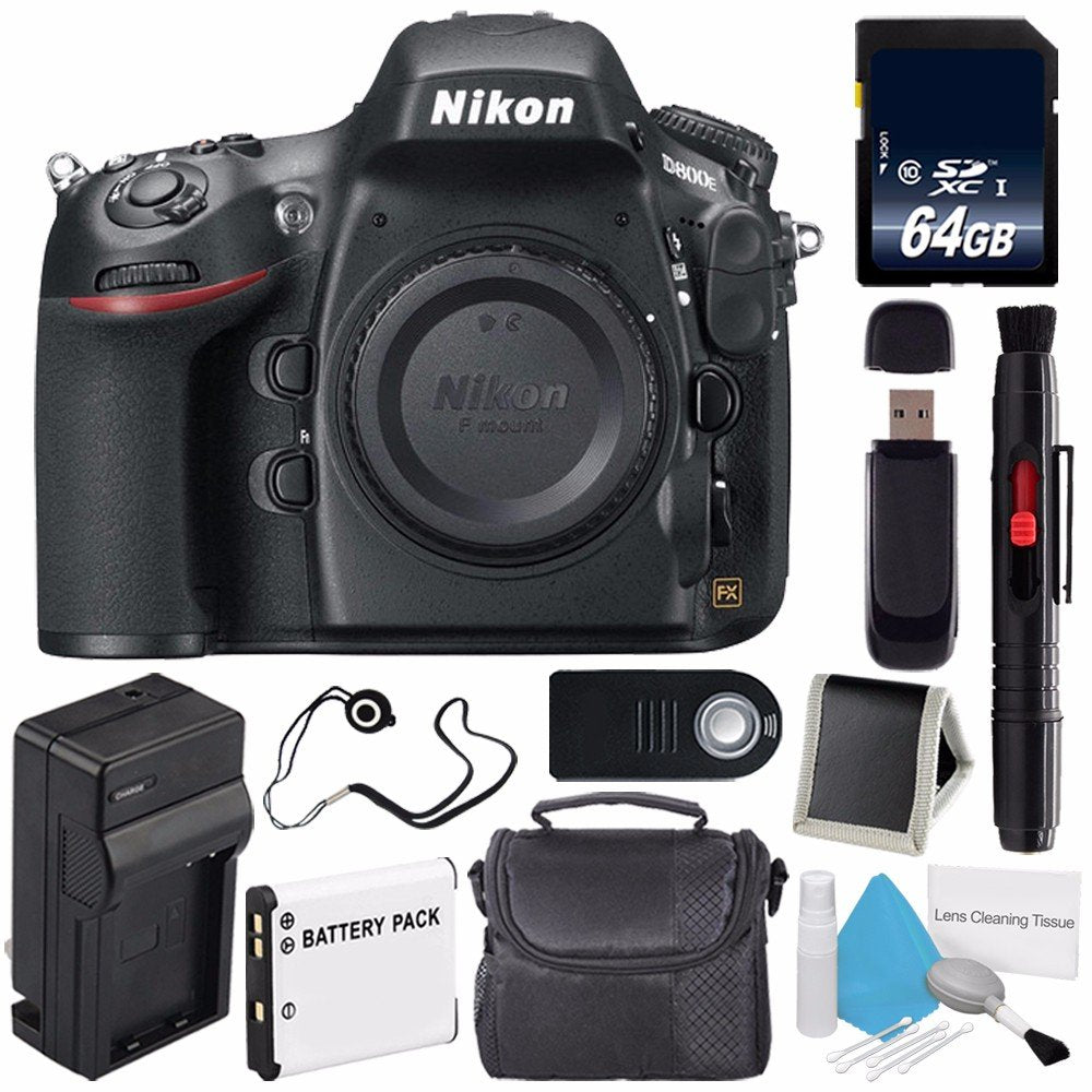 Nikon D800E Digital Camera Body Only International Model + Carrying Case + Lens Pen Cleaner + Lens Cap Keeper + 64GB Memory Card