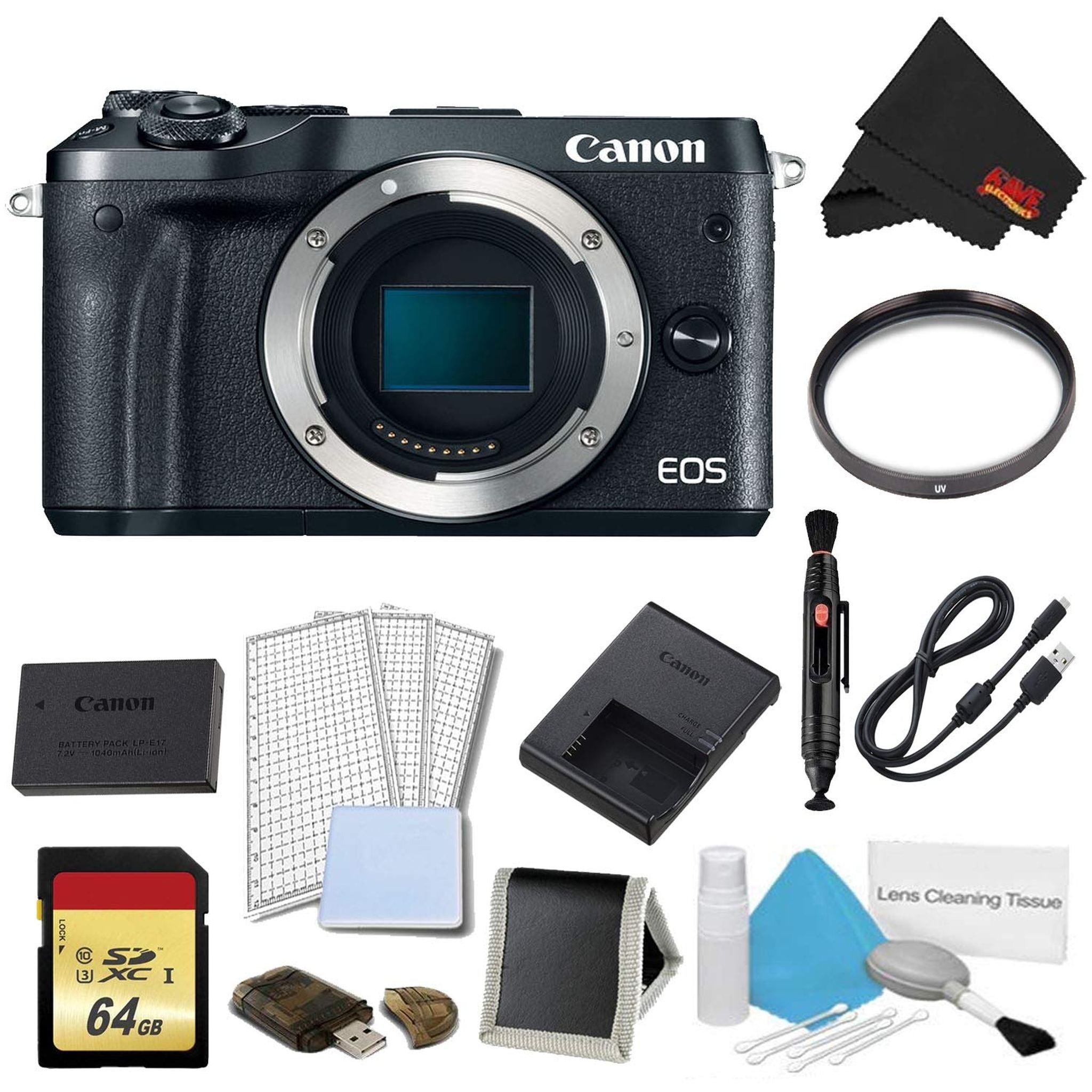 Canon EOS M6 Mirrorless Digital Camera Body Only Black Plus Bundle - International Model Canon