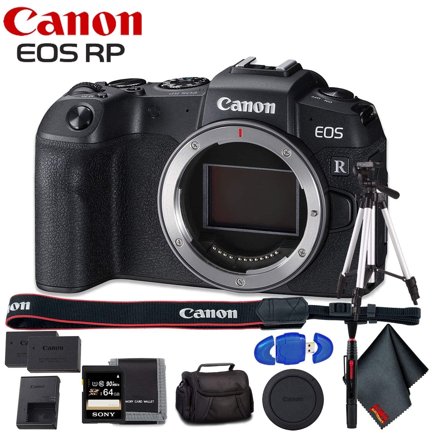 Canon EOS RP Mirrorless Digital Camera Body Only - Includes - Extra Battery Pack, Cleaning Kit, Memory Card Kit, Carry