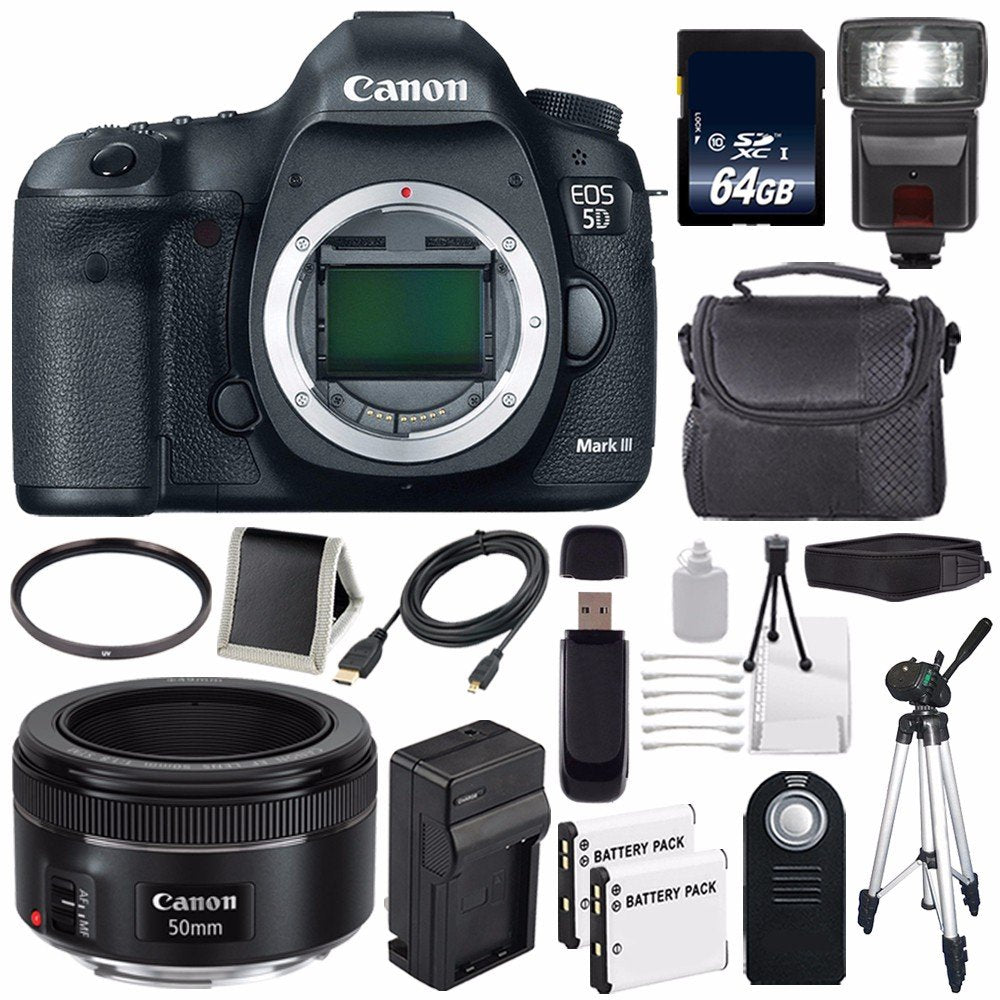 Canon EOD 5D III Digital Camera International Model + Canon EF 50mm f/1.8 STM Lens + LP-E6 Battery + 64GB Memory Card Bu