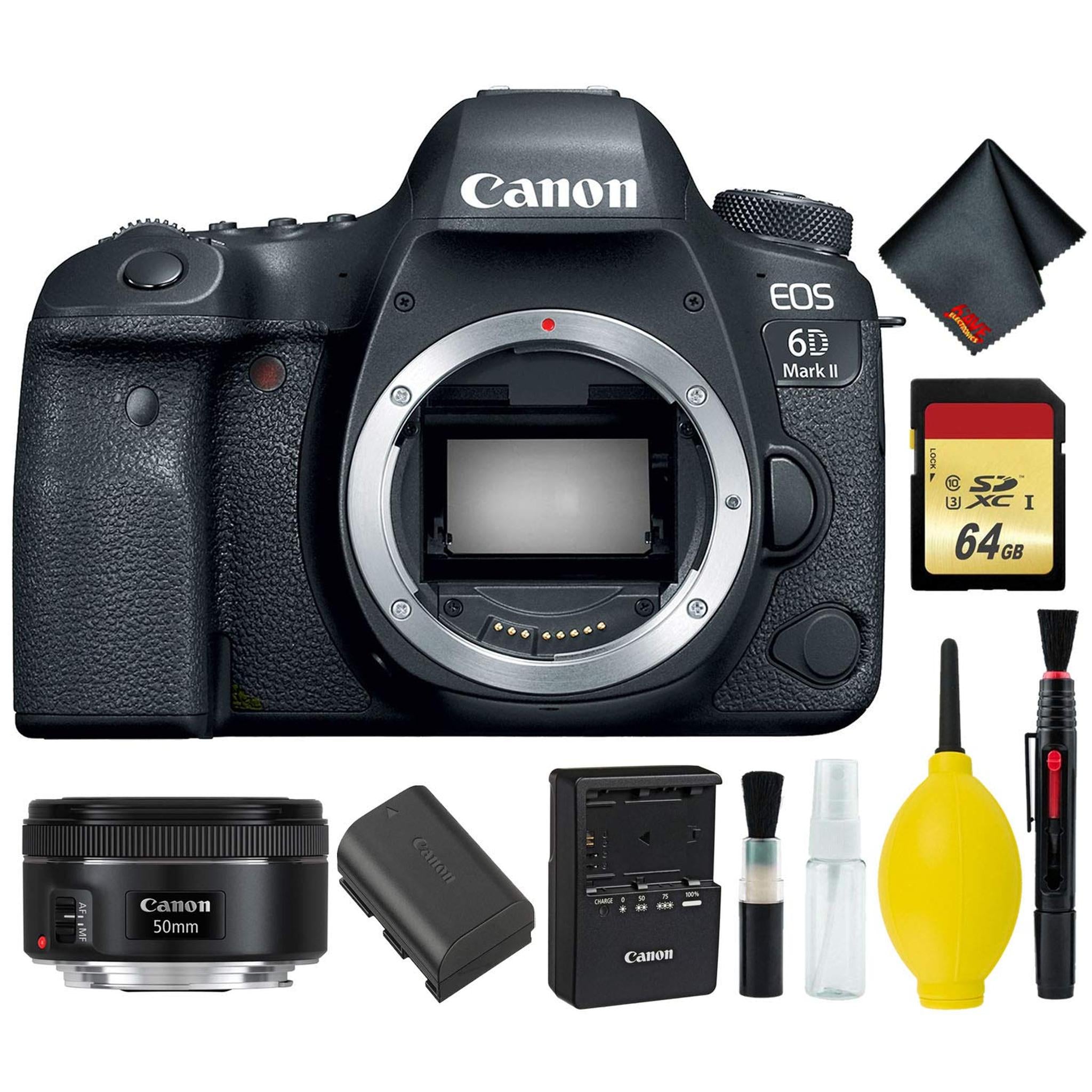Canon EOS 6D Mark II DSLR Camera Body Only Memory Kit International Model w/Canon EF 50mm f/1.8 STM Lens - International Model - Used Canon