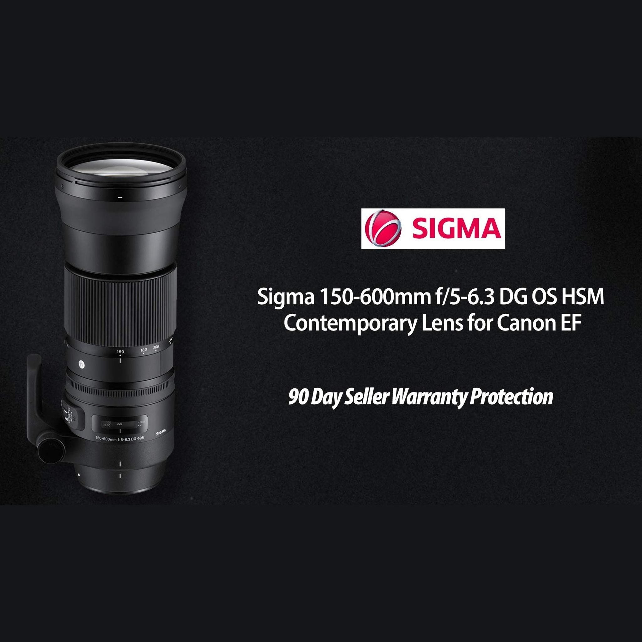 Sigma 150-600mm f/5-6.3 DG OS HSM Contemporary Lens for Canon EF with Pro Filter Certified Refurbished - Reconditioned Sigma