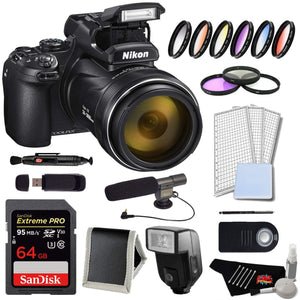 Nikon Coolpix P1000 Digital Camera Pro Bundle w/ 64GB Memory Card and Digital Slave Flash International Model