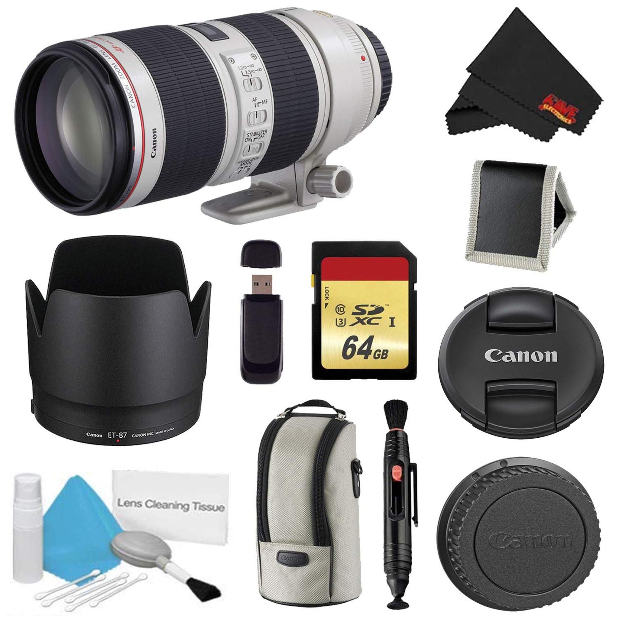 Canon EF 70-200mm f/2.8L is II USM Lens Bundle w/ 64GB Memory Card + Accessories International Model Canon