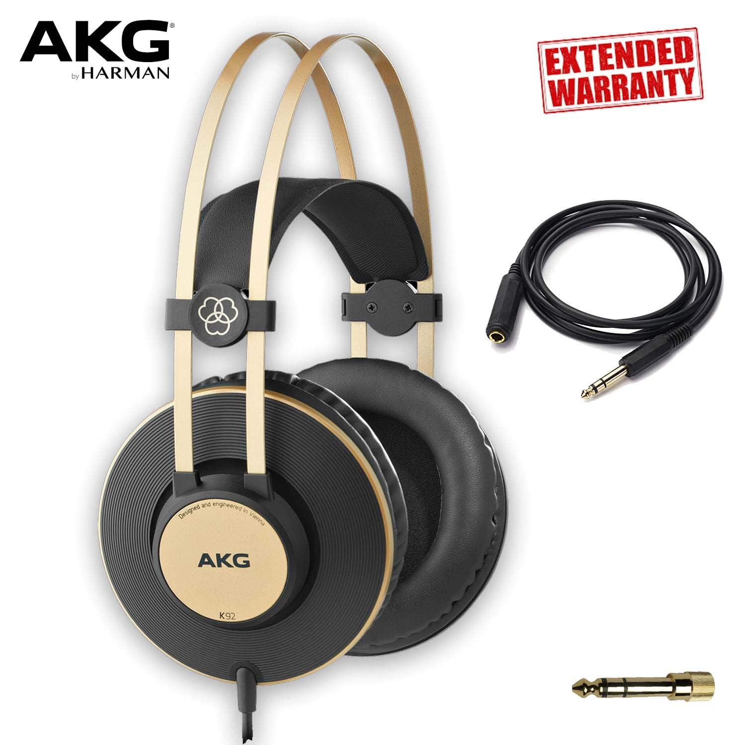 AKG Professional K92 Closed-Back Over-Ear Studio Headphones with Headphone Extender and 1-Year Extended Warranty