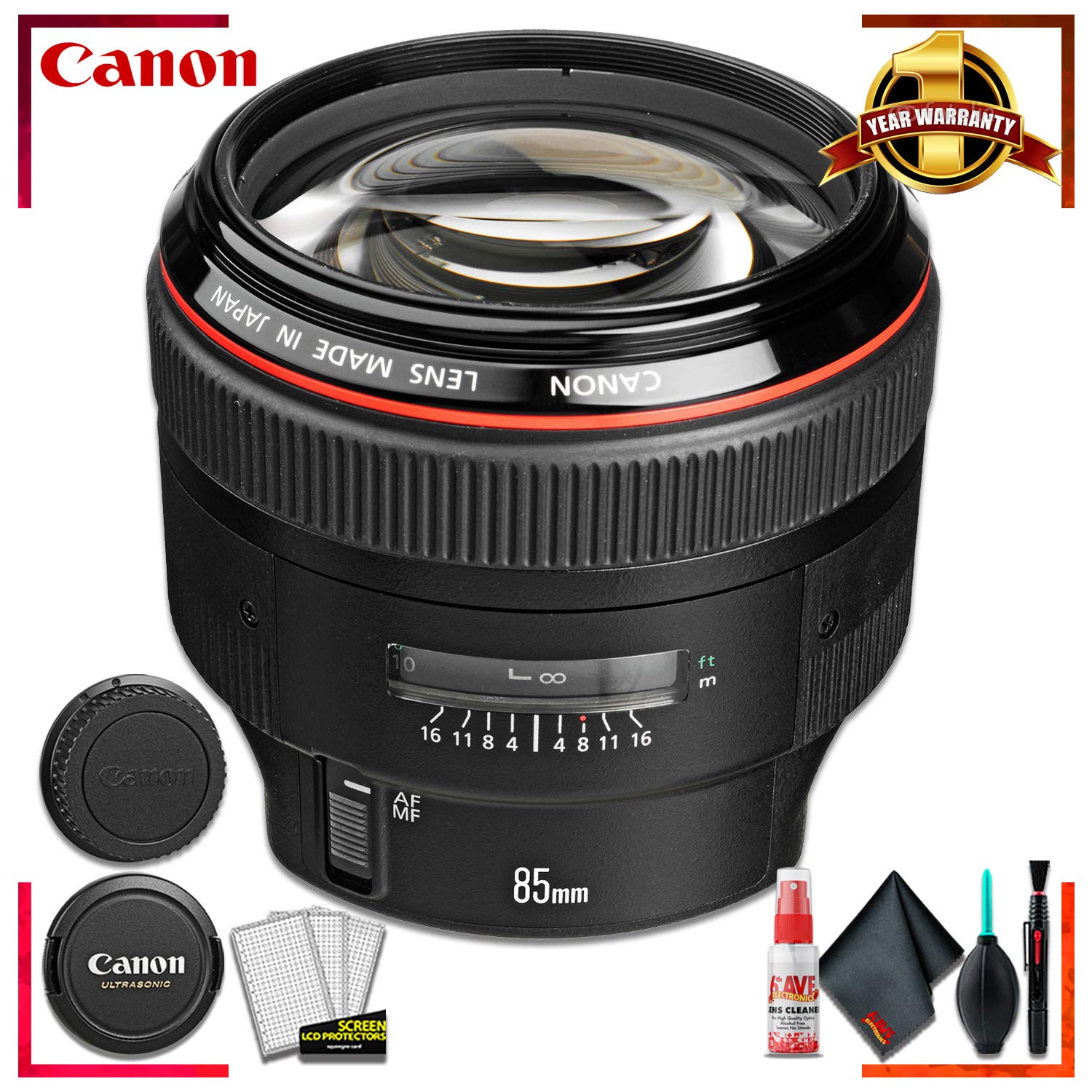 Canon EF 85MM F/1.2 L USM II Camera Lens (Intl Model) + Cleaning Kit