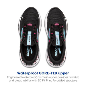 Brooks Women’s Adrenaline GTS 23 GTX Waterproof Supportive Running Shoe - Black/Knockout Pink/Aqua - 6.5 Medium