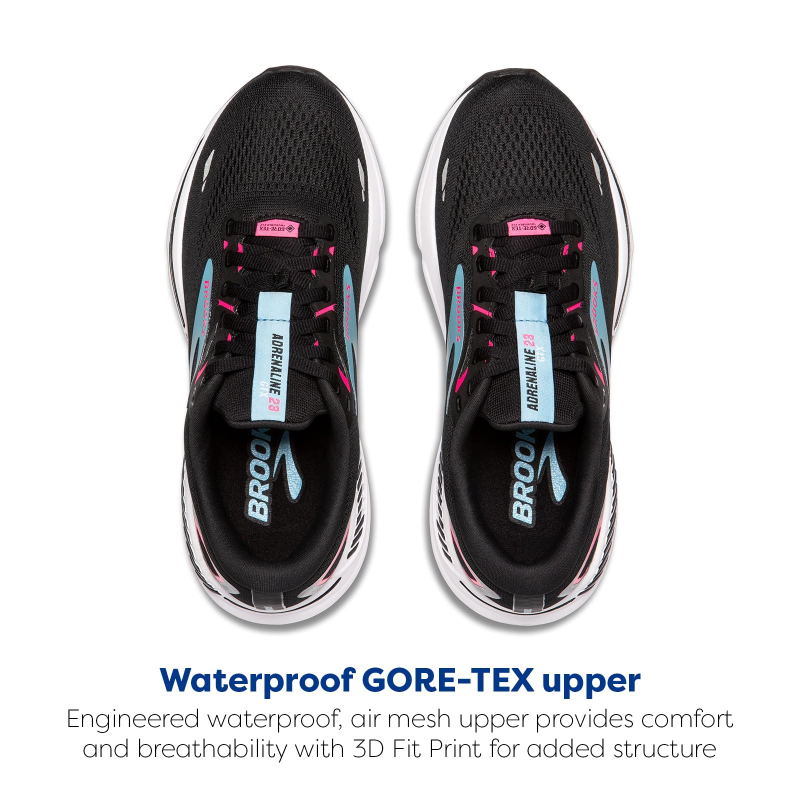 Brooks Women’s Adrenaline GTS 23 GTX Waterproof Supportive Running Shoe - Black/Knockout Pink/Aqua - 9 Medium