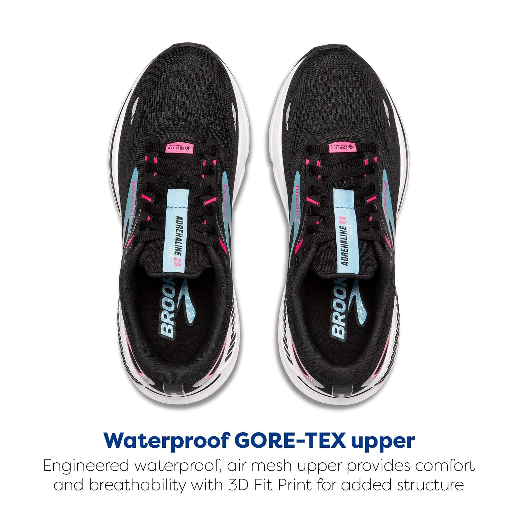 Brooks Women’s Adrenaline GTS 23 GTX Waterproof Supportive Running Shoe - Black/Knockout Pink/Aqua - 9 Medium