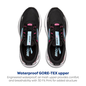 Brooks Women’s Adrenaline GTS 23 GTX Waterproof Supportive Running Shoe - Black/Knockout Pink/Aqua - 6 Medium