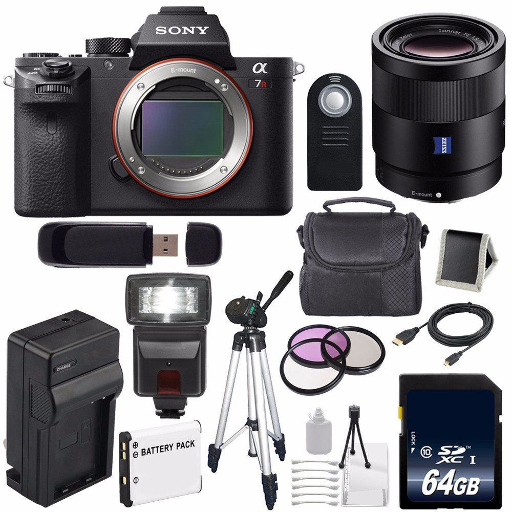 Sony Alpha a7R II Mirrorless Digital Camera (International Model) + Sony Sonnar T FE 55mm f/1.8 ZA Lens + 49mm Filters Pro Bundle