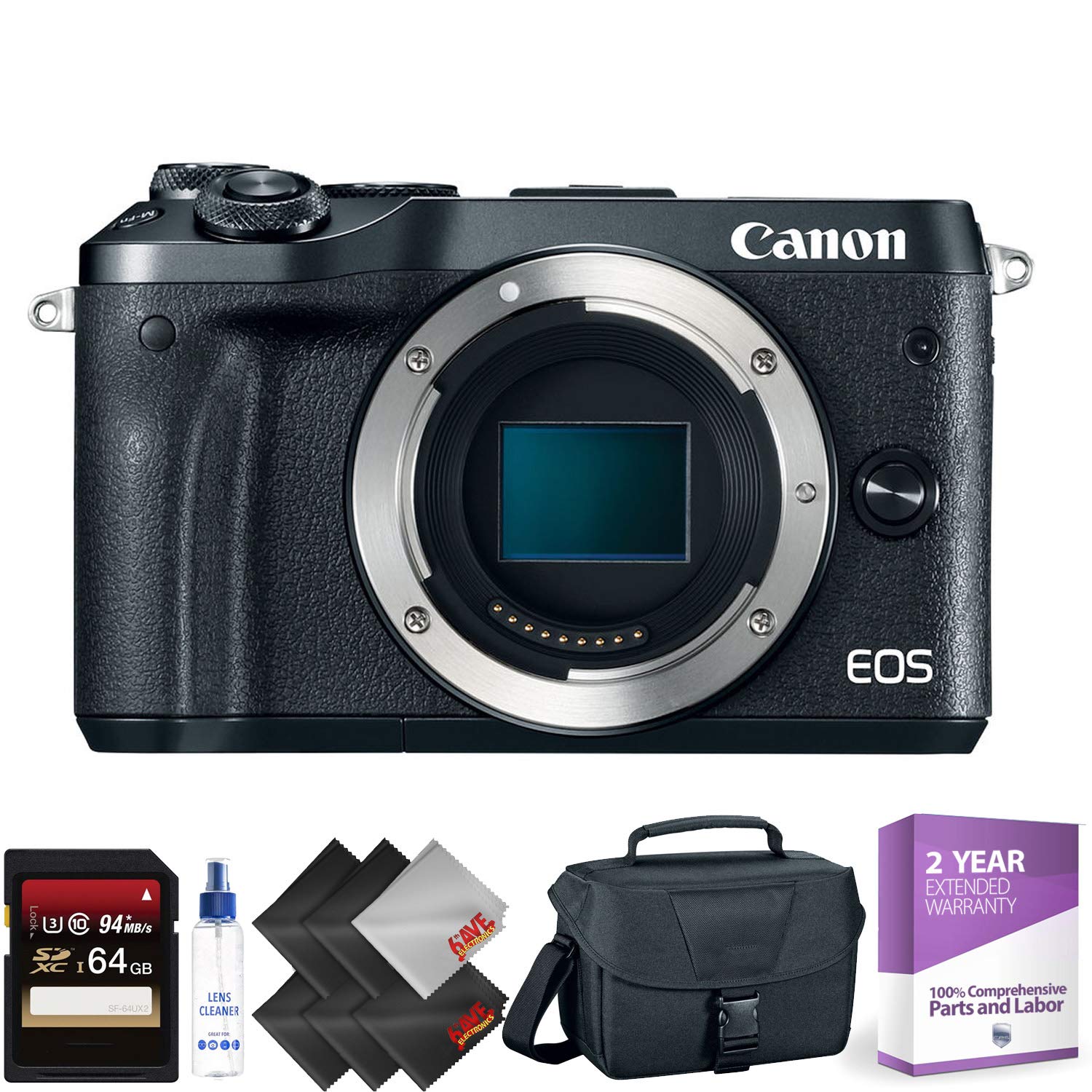 Canon EOS M6 Mirrorless Digital Camera Body Only, Black + 64GB Memory Card + 1 Year Warranty
