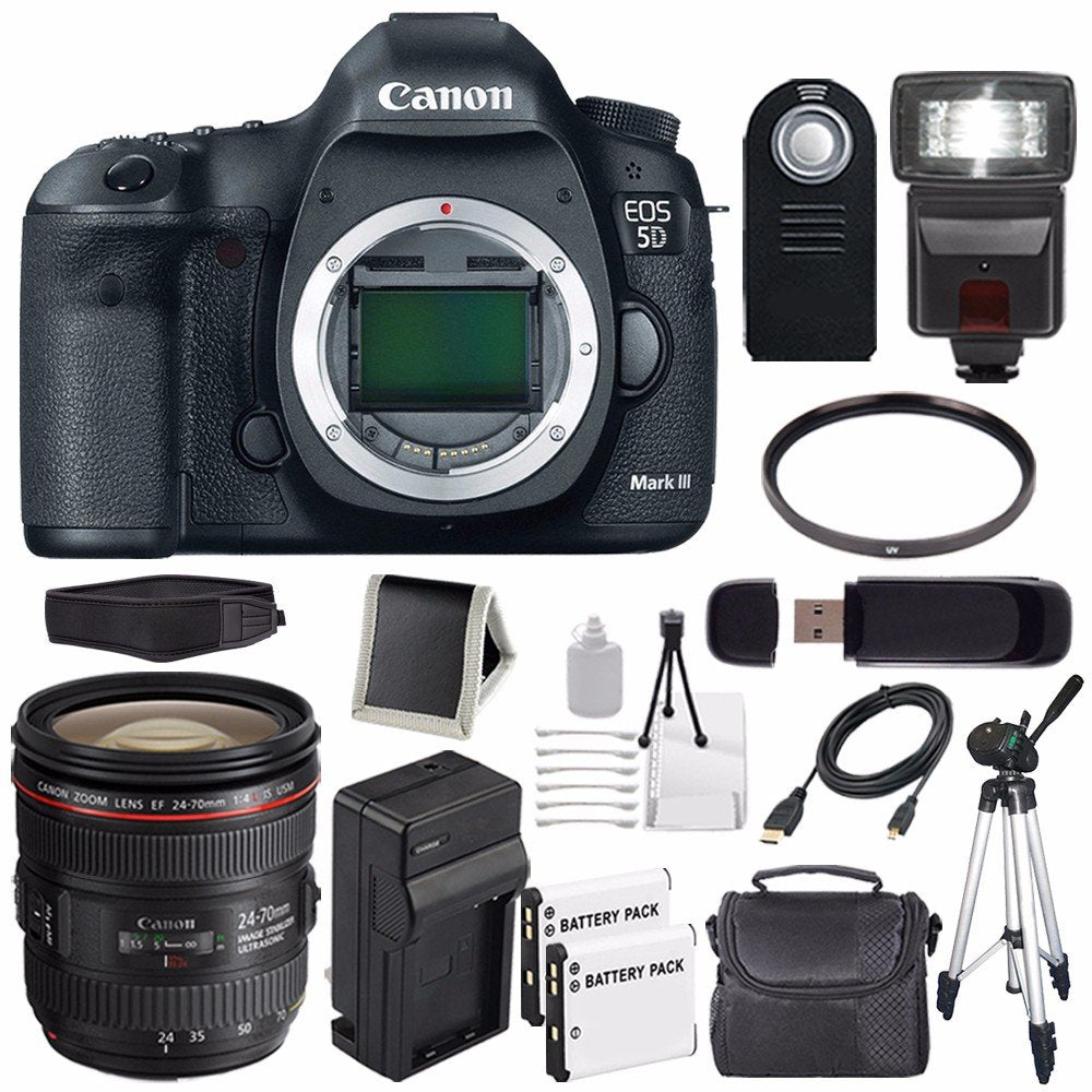 Canon EOD 5D III Digital Camera International Model + Canon EF 24-70mm f/4L is USM Lens + LP-E6 Battery Bundle