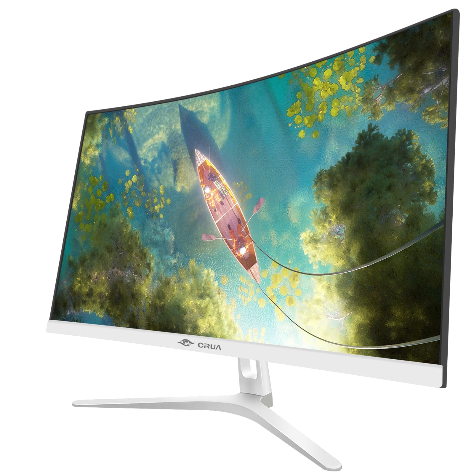 CRUA 27" Curved White Monitor, Full HD 1920x1080P VA Panel 1800R 100HZ 120% sRGB Professional Computer Monitors, 3Sides Frameless, Flicker-Less,Blue Light Filter, for Office & Gaming. VGA, HDMI