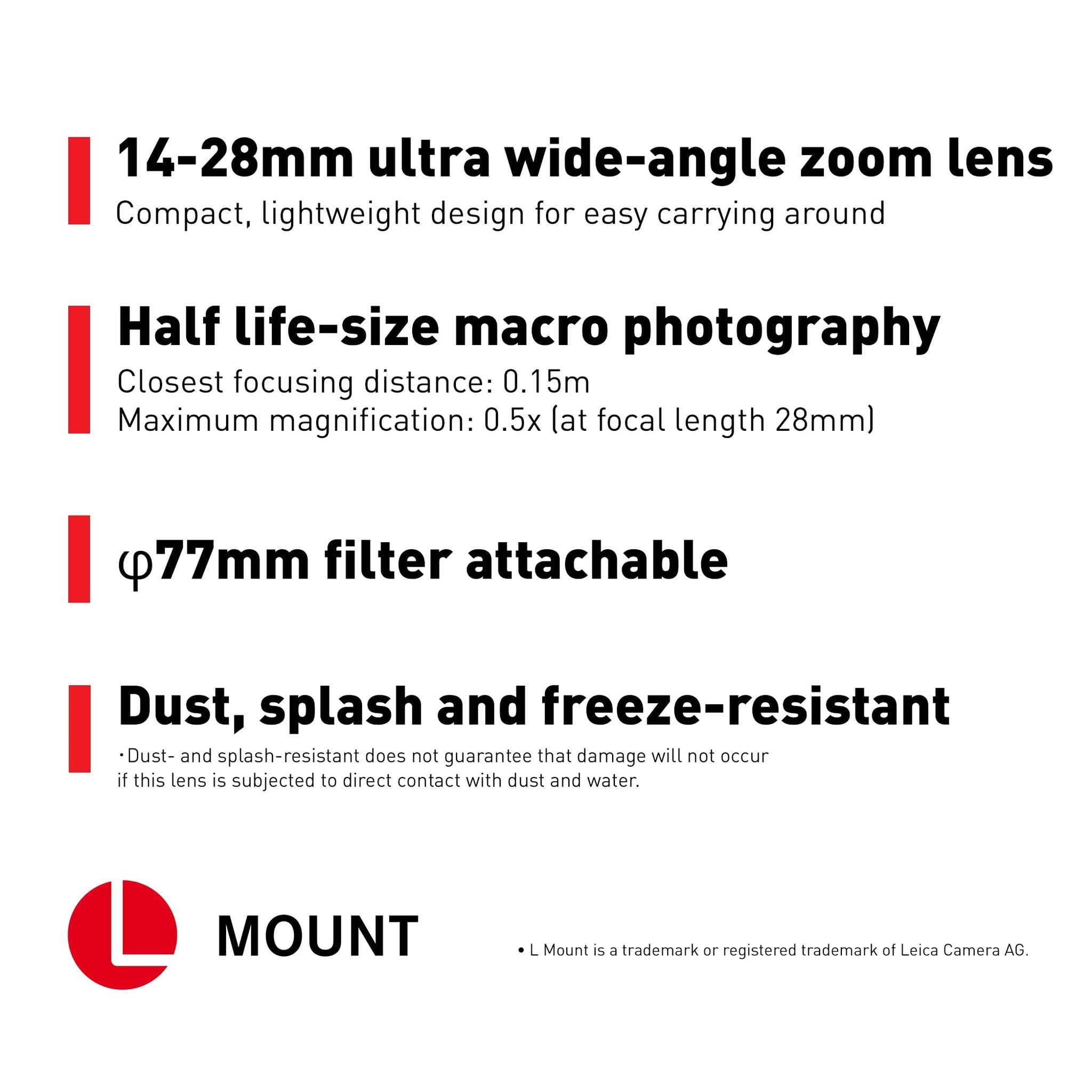 Panasonic LUMIX S Series Camera Lens, 14-28mm F4-5.6 Ultra Wide-Angle Zoom Lens with Macro Capability, S-R1428 - Used Panasonic