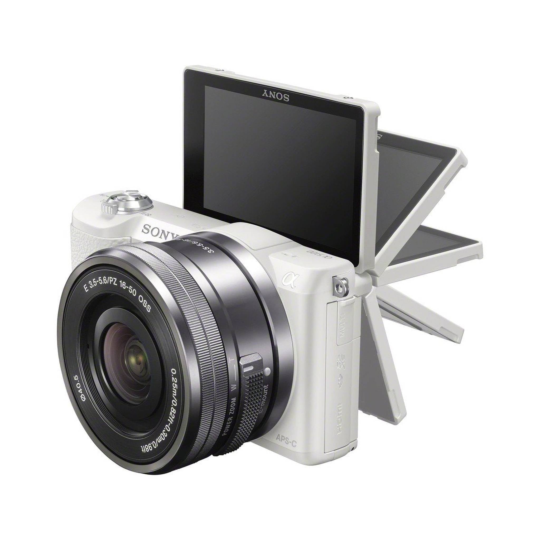 Sony a5100 16-50mm Mirrorless Digital Camera with 3-Inch Flip Up LCD White - International Version No Warranty Sony