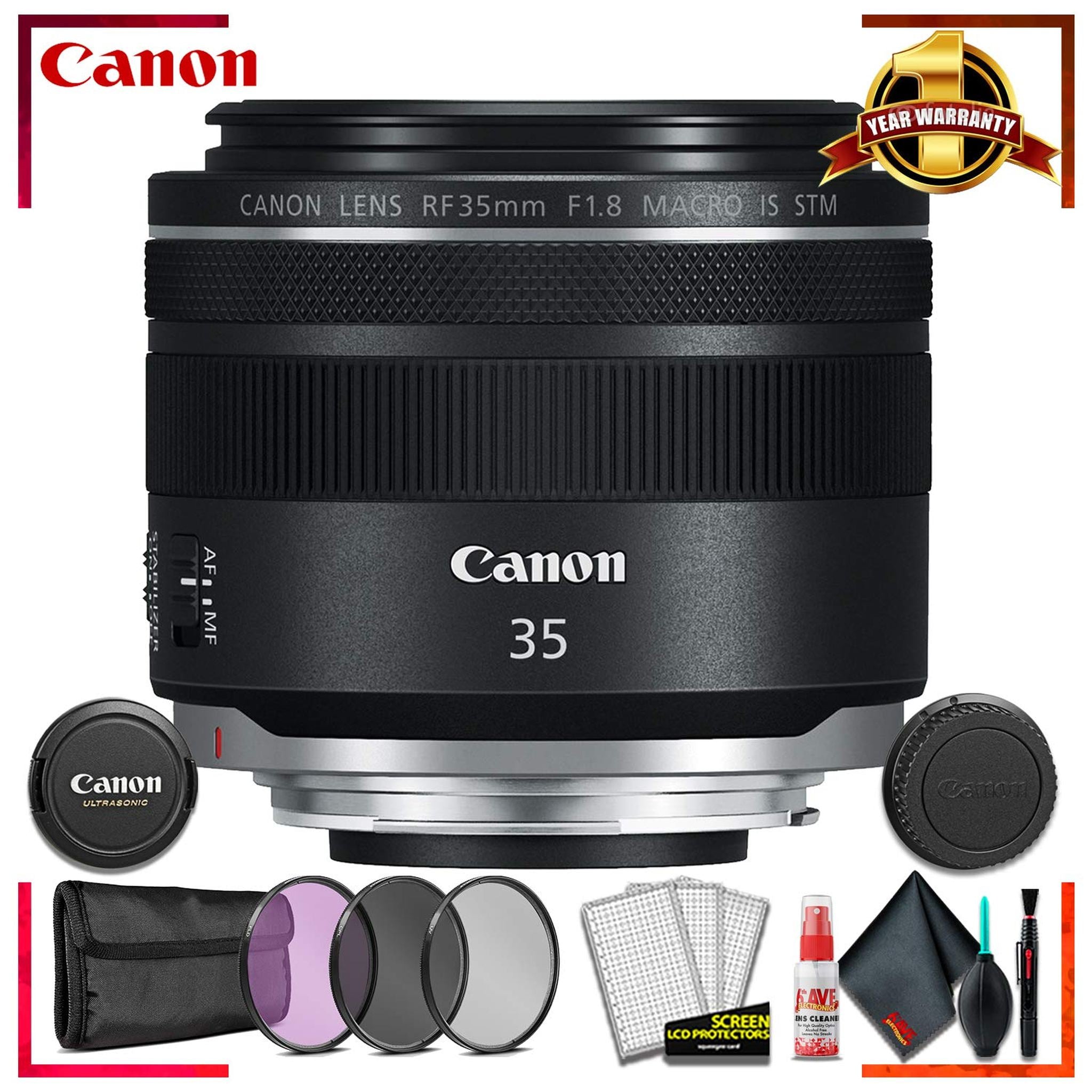 Canon RF 35mm f/1.8 IS Macro STM Lens + 3 Pcs Filter Kit + Cleaning Kit Canon