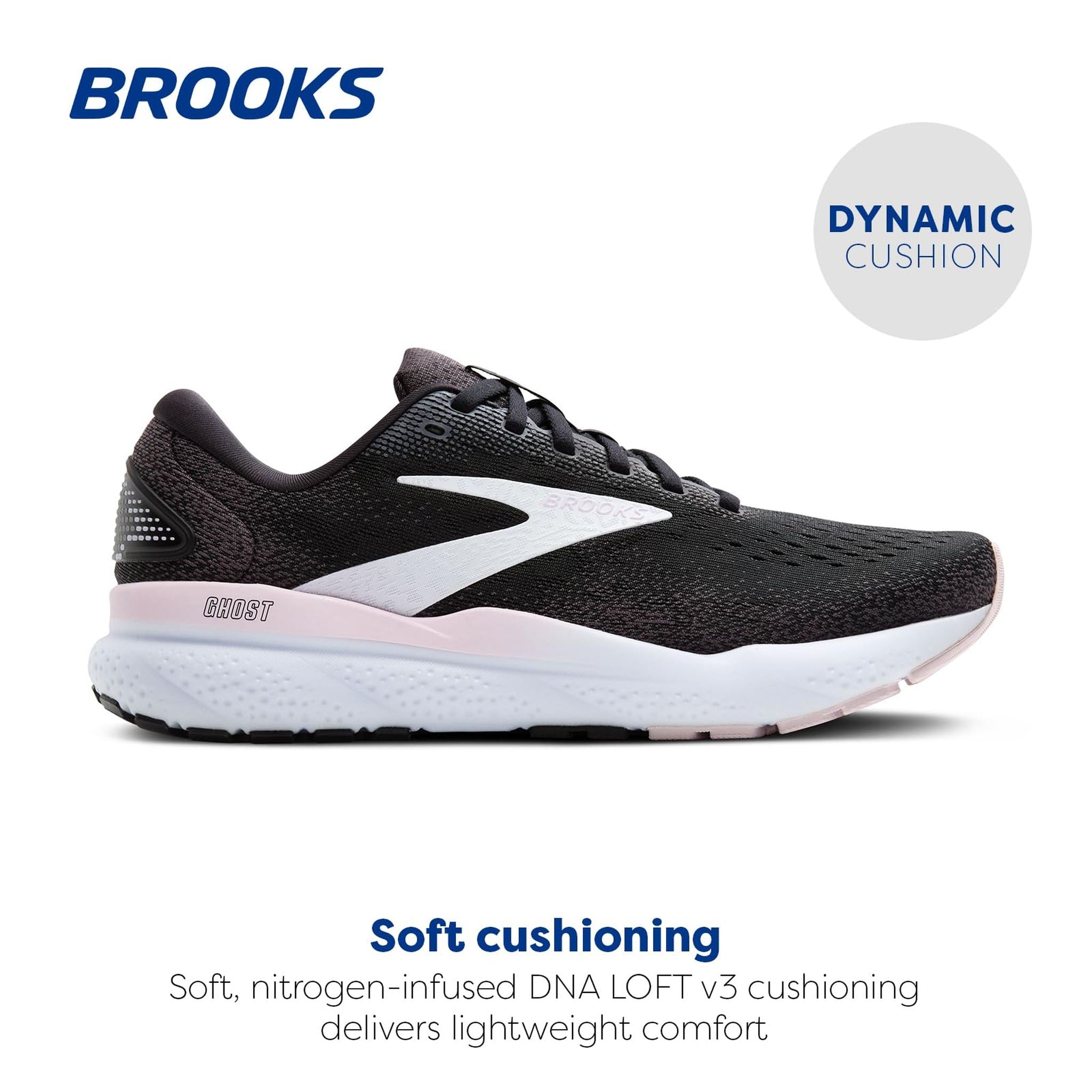 Brooks Women’s Ghost 16 Neutral Running Shoe - Black/White/Orchid Ice - 10 Medium