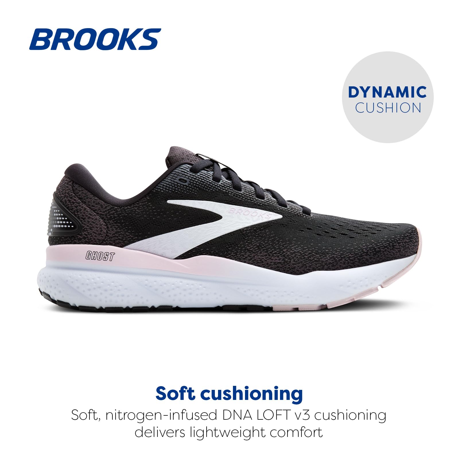 Brooks Women’s Ghost 16 Neutral Running Shoe - Black/White/Orchid Ice - 7.5 Medium