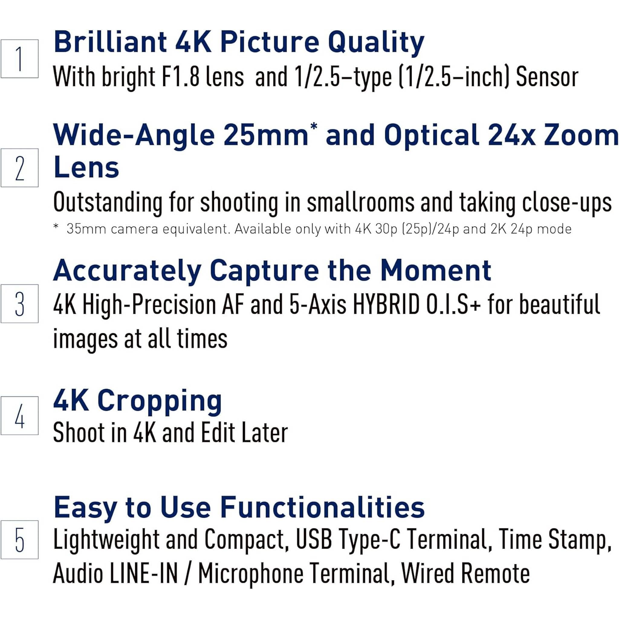 Panasonic VX3 HC-VX3 4K Camcorder, Lightweight Video Camera, Record Memories and Moments That Last