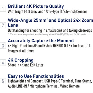 Panasonic VX3 HC-VX3 4K Camcorder, Lightweight Video Camera, Record Memories and Moments That Last
