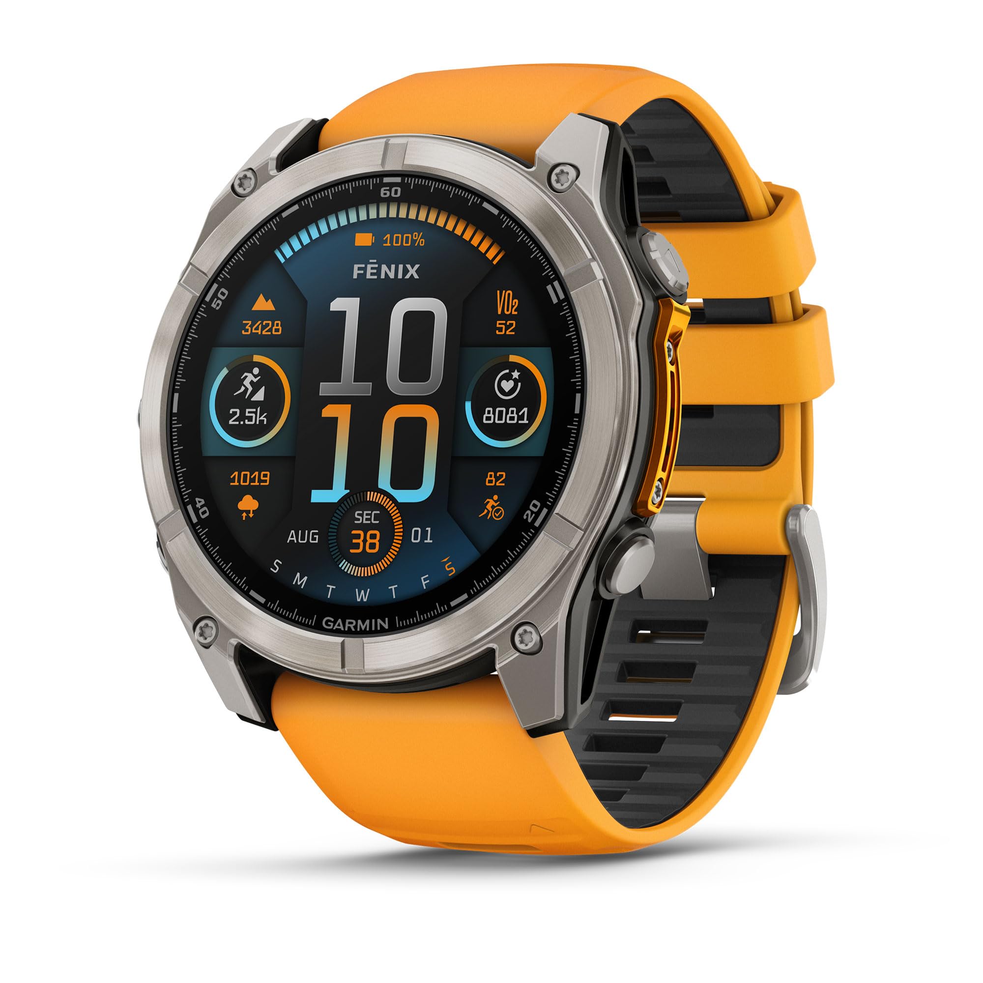 Garmin fēnix® 8 - 51 mm, AMOLED, Sapphire, Premium Multisport GPS Smartwatch, Long-Lasting Battery Life, Dive-Rated, Built-in LED Flashlight, Titanium with Spark Orange/Graphite Band