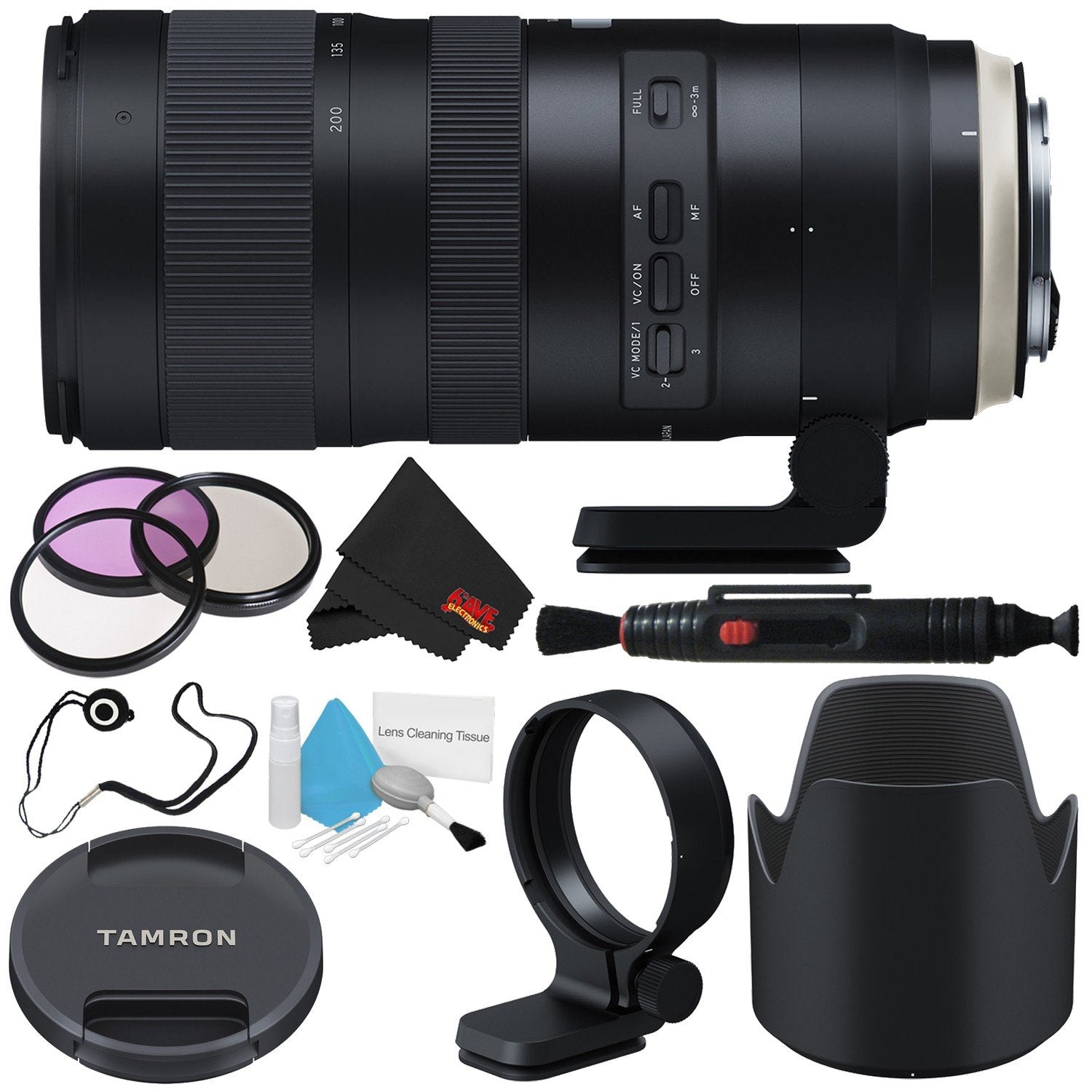 6Ave Tamron SP 70-200mm f/2.8 Di VC USD G2 Lens for Canon EF (International Model) + 77mm 3 Piece Filter Kit + Deluxe Cl