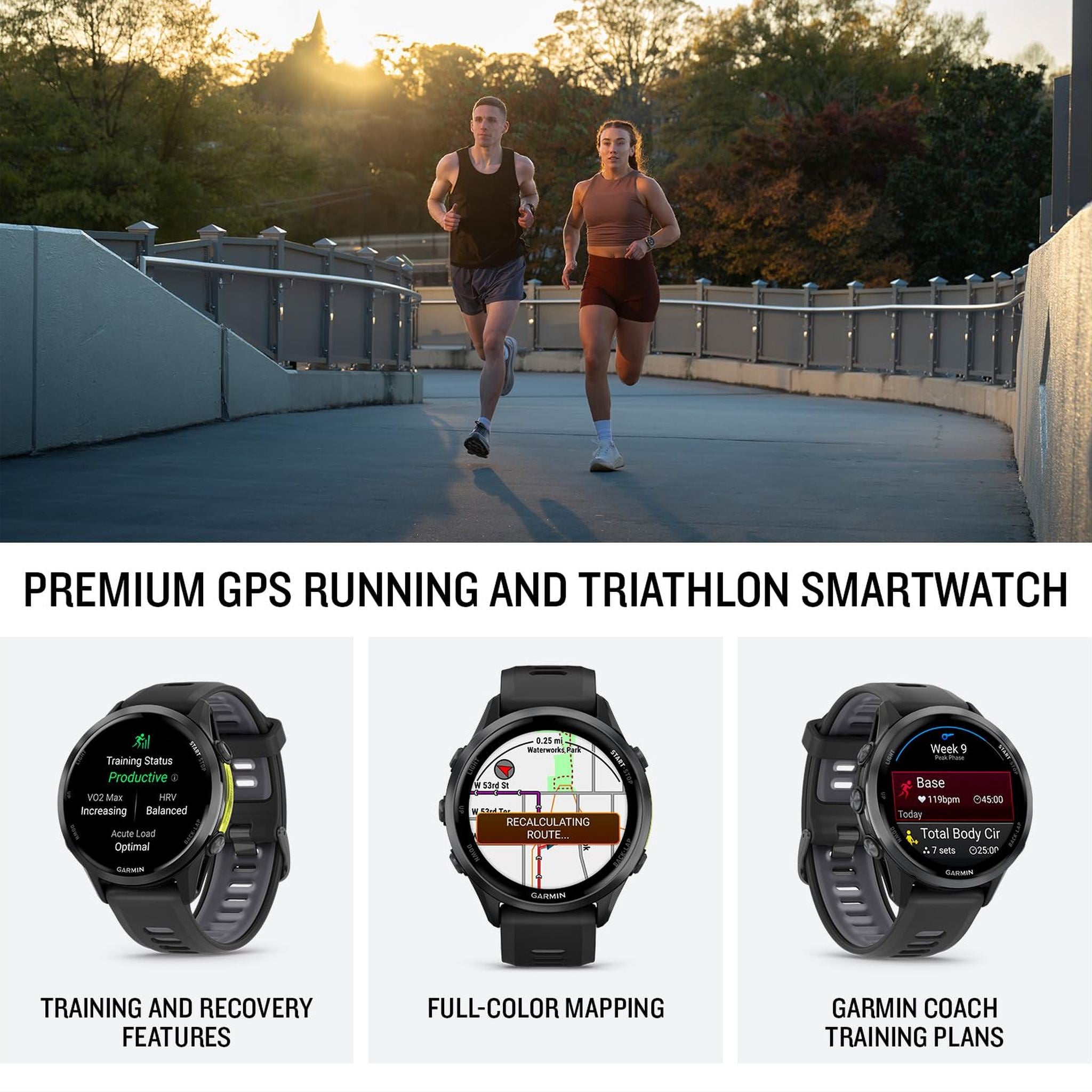 Garmin® Forerunner® 970, Premium GPS Running and Triathlon Smartwatch, AMOLED Display, Built-in LED Flashlight, Carbon Gray DLC Titanium with Black Case and Black/Translucent Whitestone Band