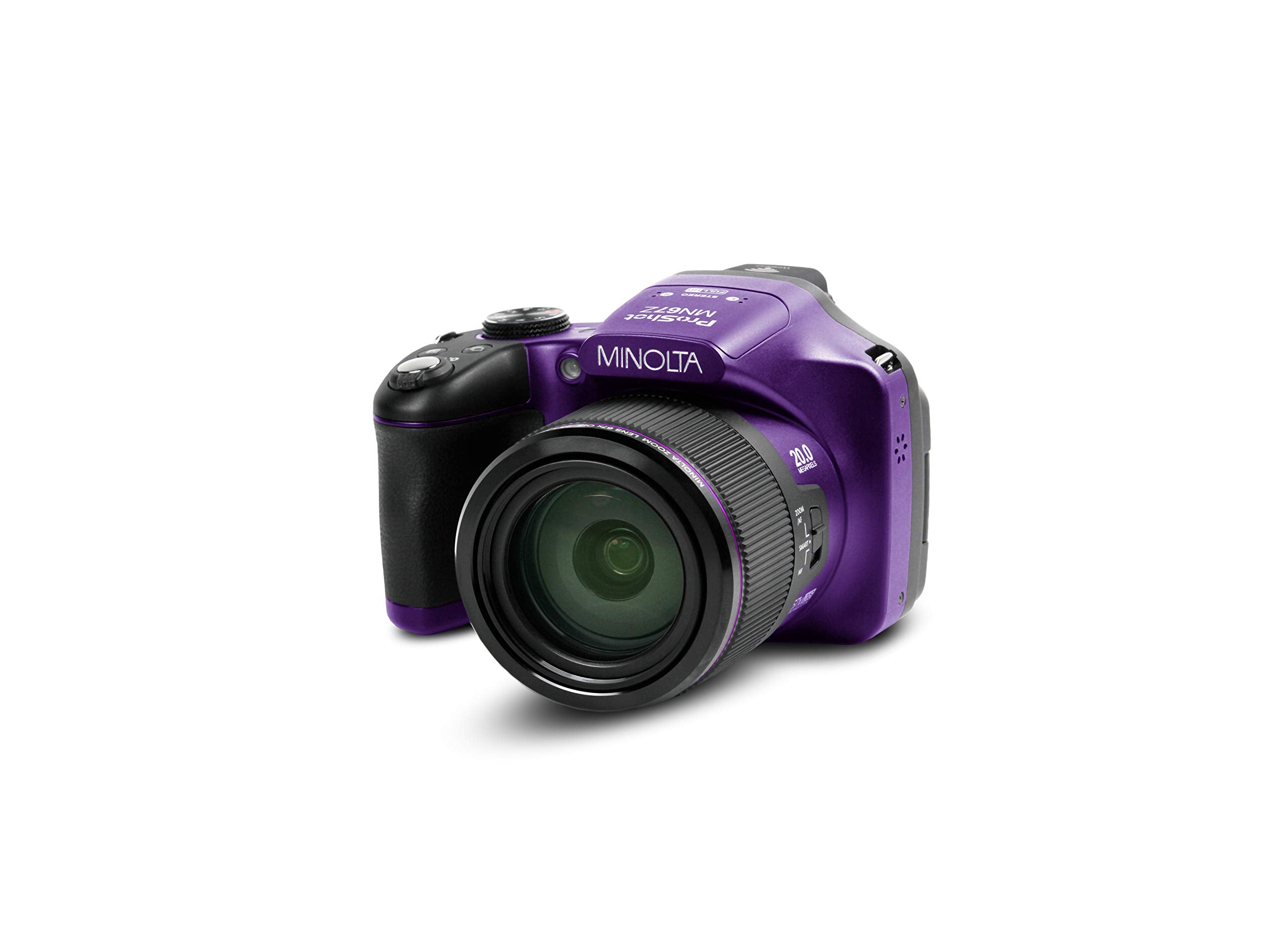 Minolta Pro Shot 20 Mega Pixel HD Digital Camera with 67x Optical Zoom, Full 1080p HD Video & 16GB SD Card Purple