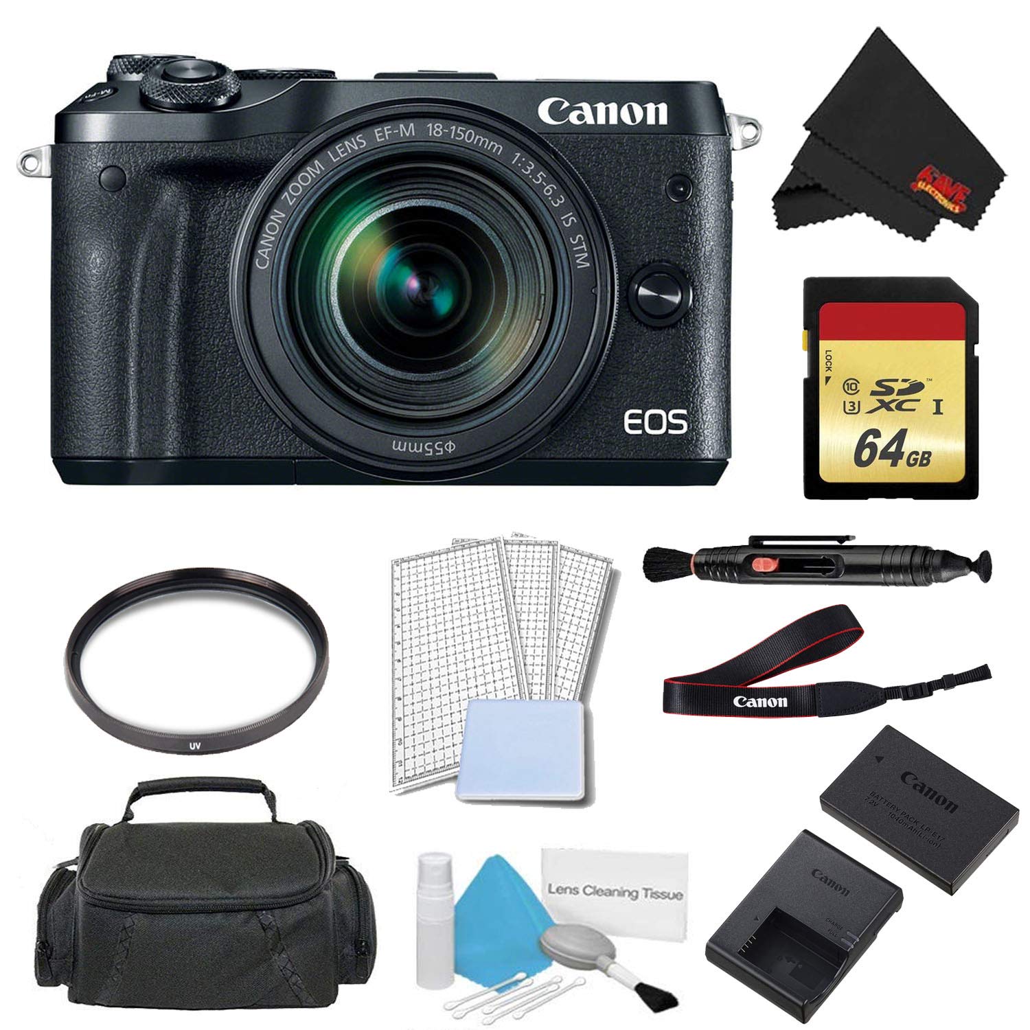 Canon EOS M6 Mirrorless Digital Camera with 18-150mm Lens Advanced Bundle w/ 64GB Memory Card - International Model