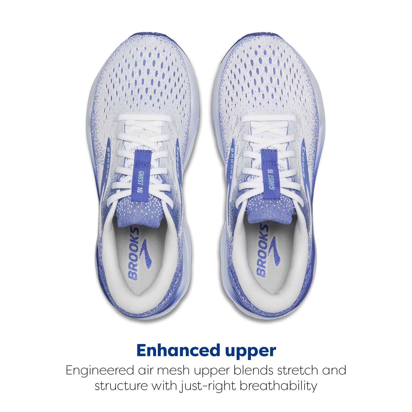 Brooks Women’s Ghost 16 Neutral Running Shoe - White/Amparo Blue/Limpet Shell - 7.5 Medium