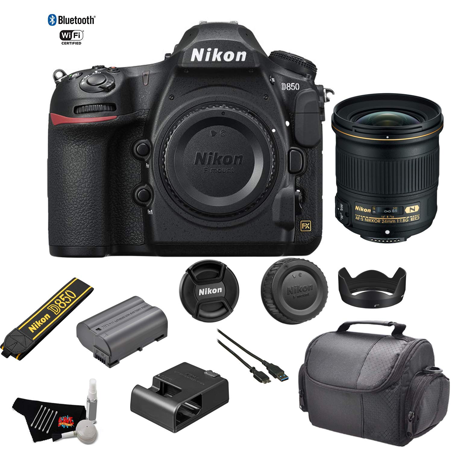 Nikon D850 DSLR Camera Body 1585 -Kit with Nikon AF-S NIKKOR 24mm f/1.8G ED Lens + More - International Model