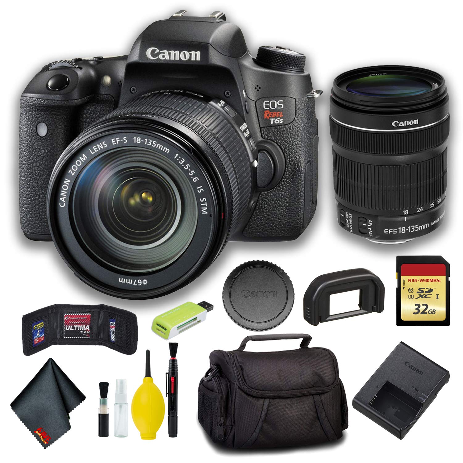 Canon EOS Rebel T6s DSLR Camera with 18-135mm Lens + 32GB Basic Bundle