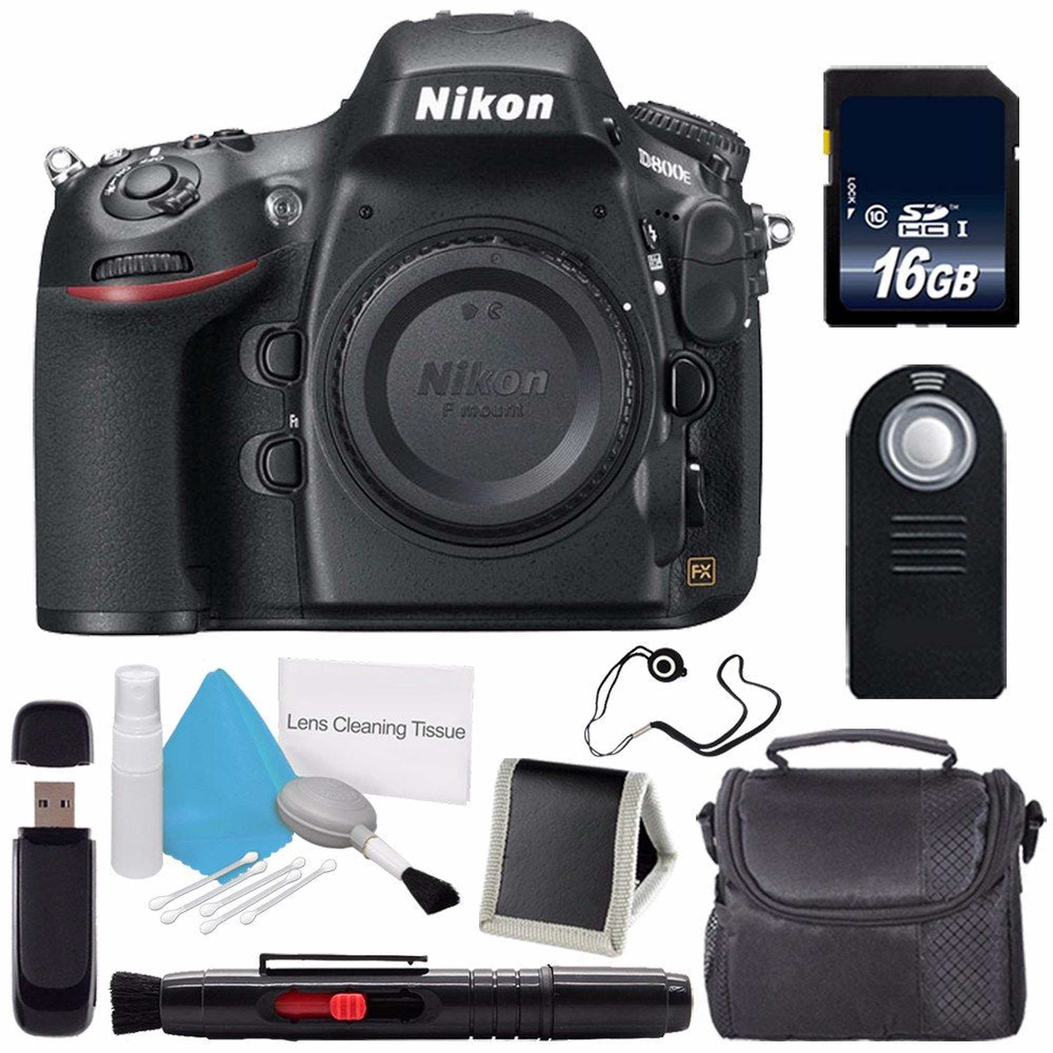 Nikon D800E Digital Camera Body Only International Model + Carrying Case + Lens Pen Cleaner + Lens Cap Keeper + 16GB Memory Card