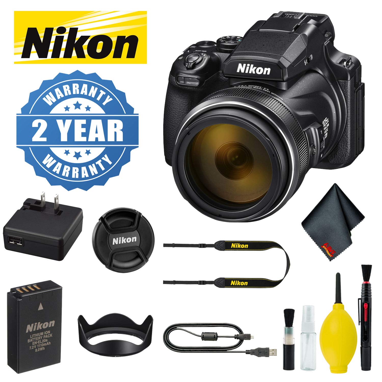 Nikon COOLPIX P1000 Digital Camera with 2 Year Extended Warranty and Cleaning Kit